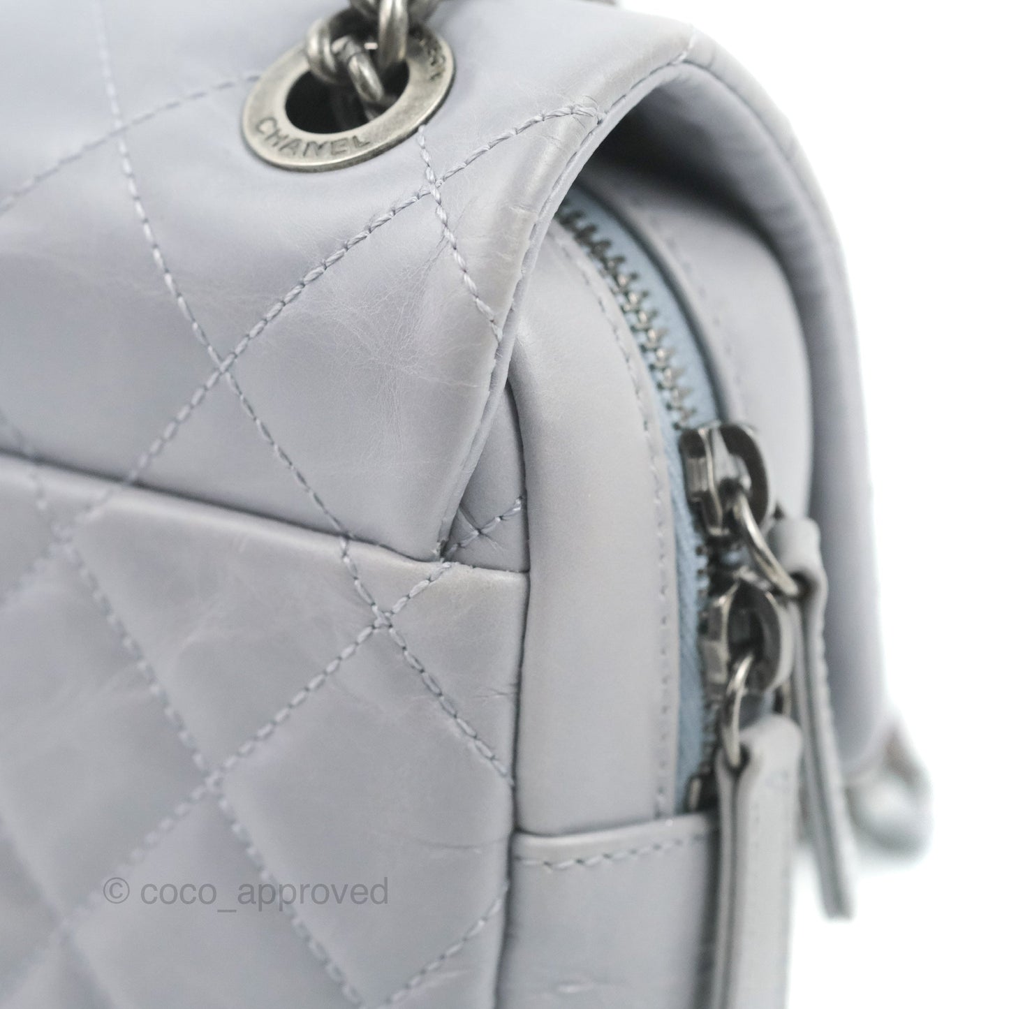 Chanel Medium Easy Flap Bag Light Grey Blue Aged Calfskin Ruthenium Hardware