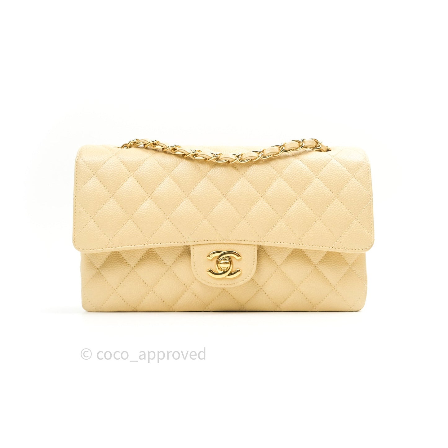 Chanel Vintage Classic Double Flap M/L Beige Caviar 24K Gold Hardware