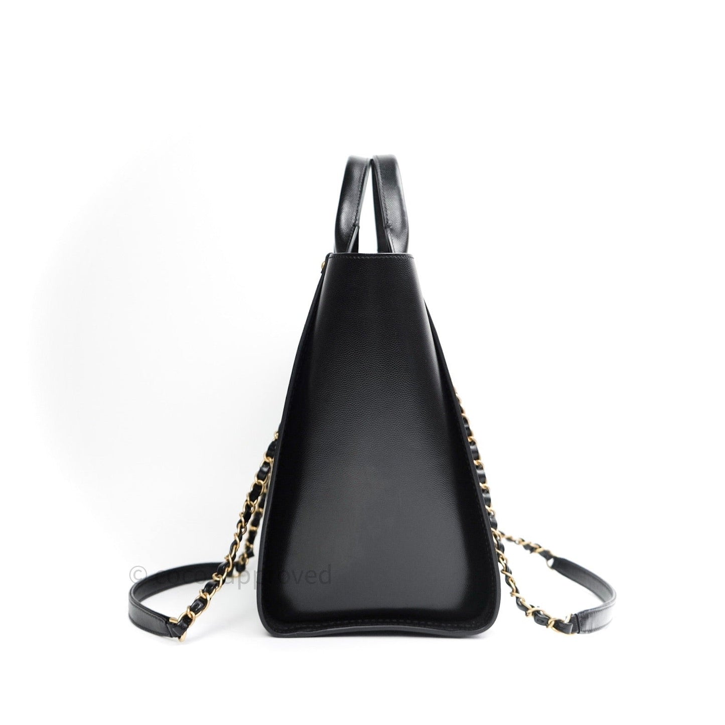 Chanel Small Studded Deauville Tote Black Caviar Gold Hardware
