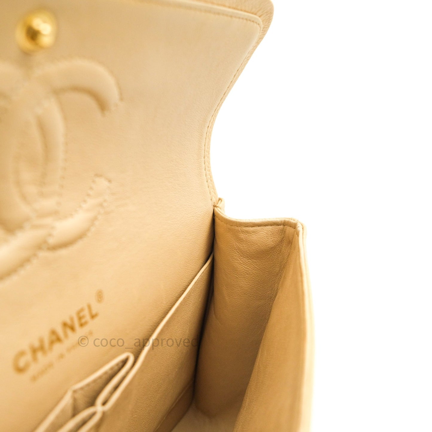 Chanel Quilted M/L Medium Double Flap Beige Clair Caviar Gold Hardware