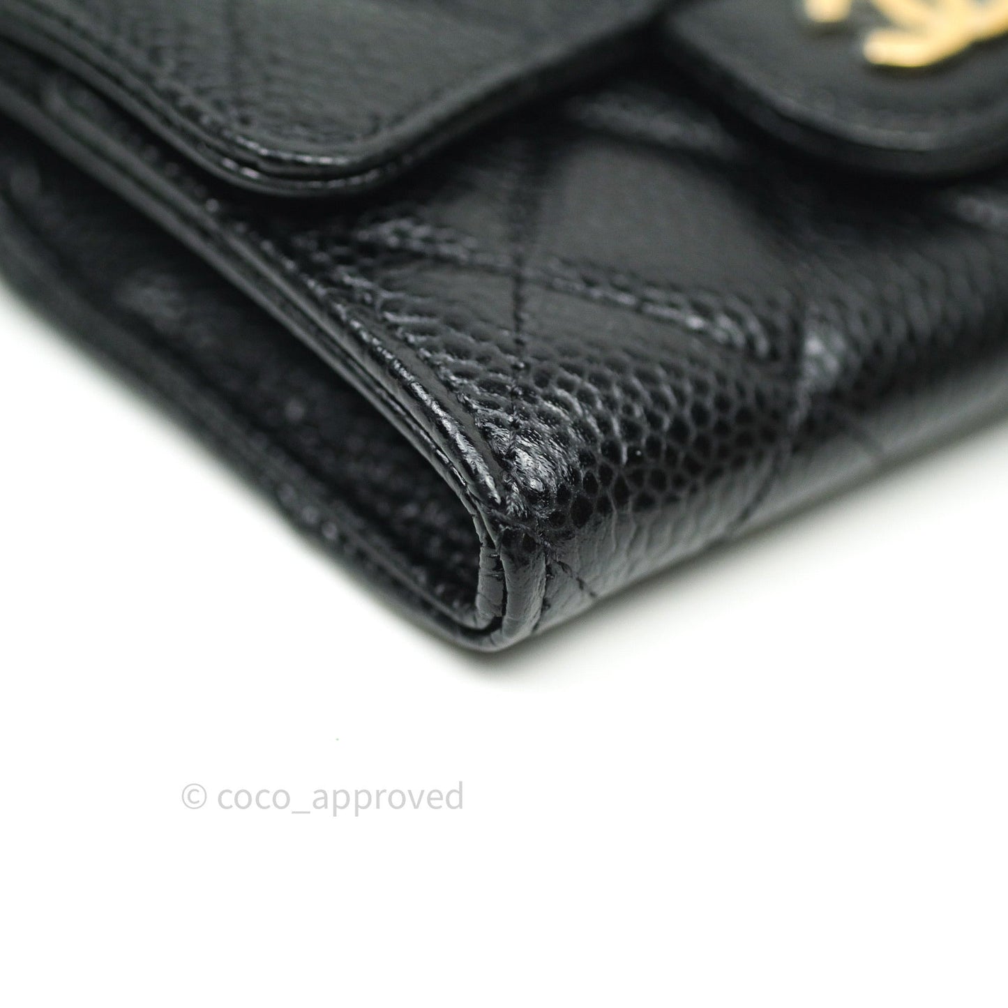 Chanel Caviar Quilted Flap Card Holder Black Gold Hardware