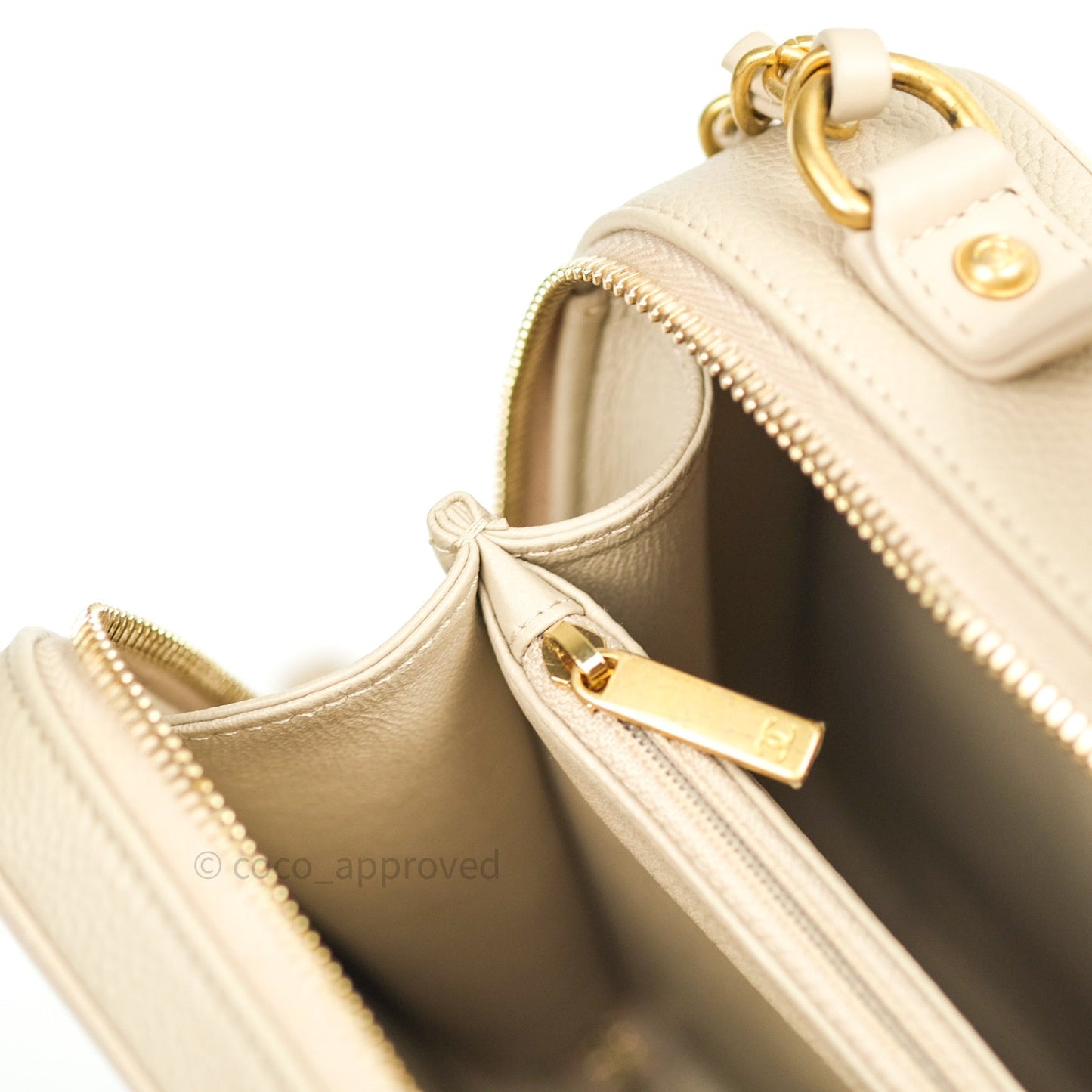 Chanel Quilted Medium CC Filigree Vanity Case Light Beige Caviar Gold Hardware