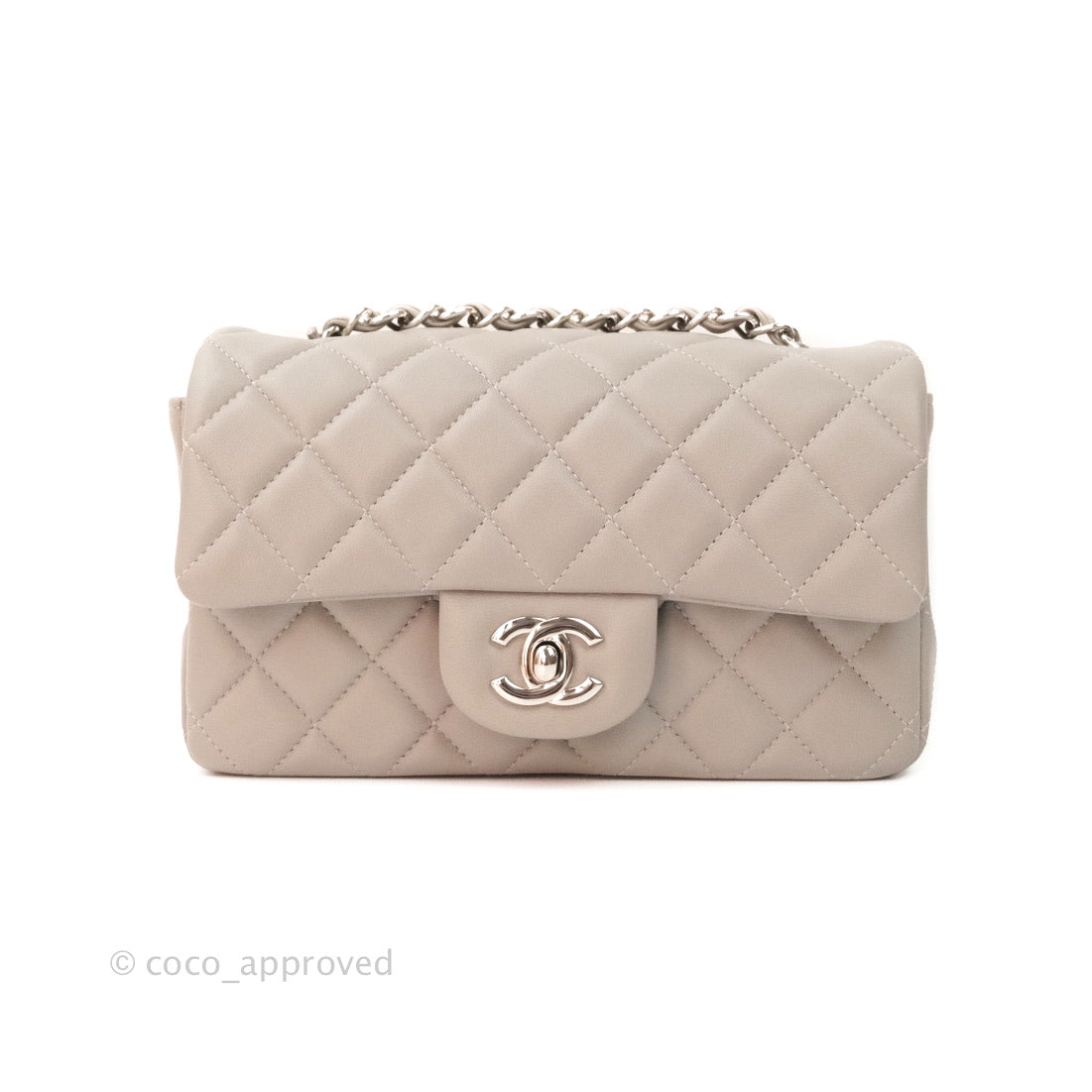 Chanel Quilted Mini Rectangular Flap Grey Lambskin Silver Hardware