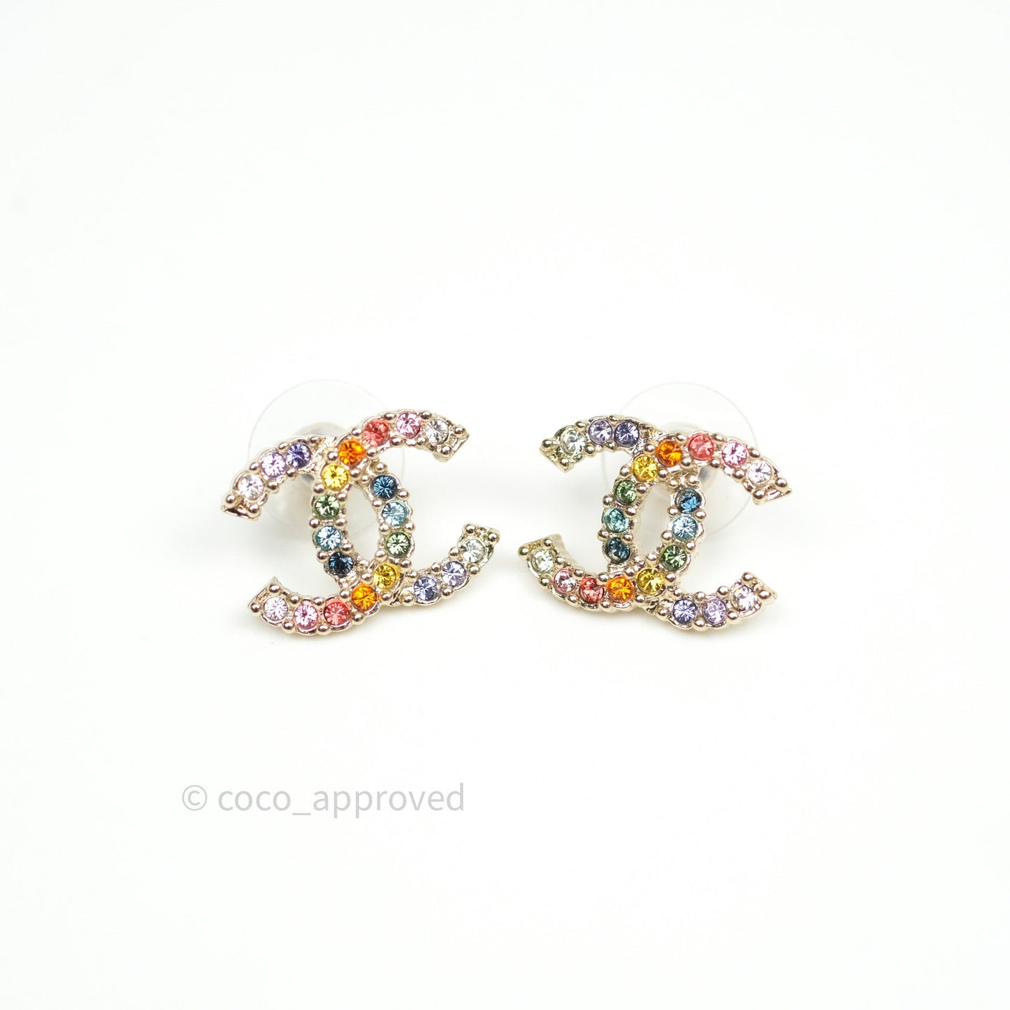 Chanel Crystal Over The Rainbow CC Earrings Gold Multicolor