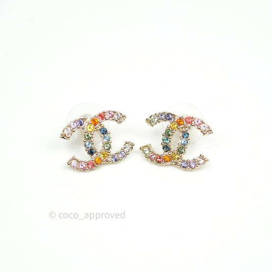 Chanel Crystal Over The Rainbow CC Earrings Gold Multicolor