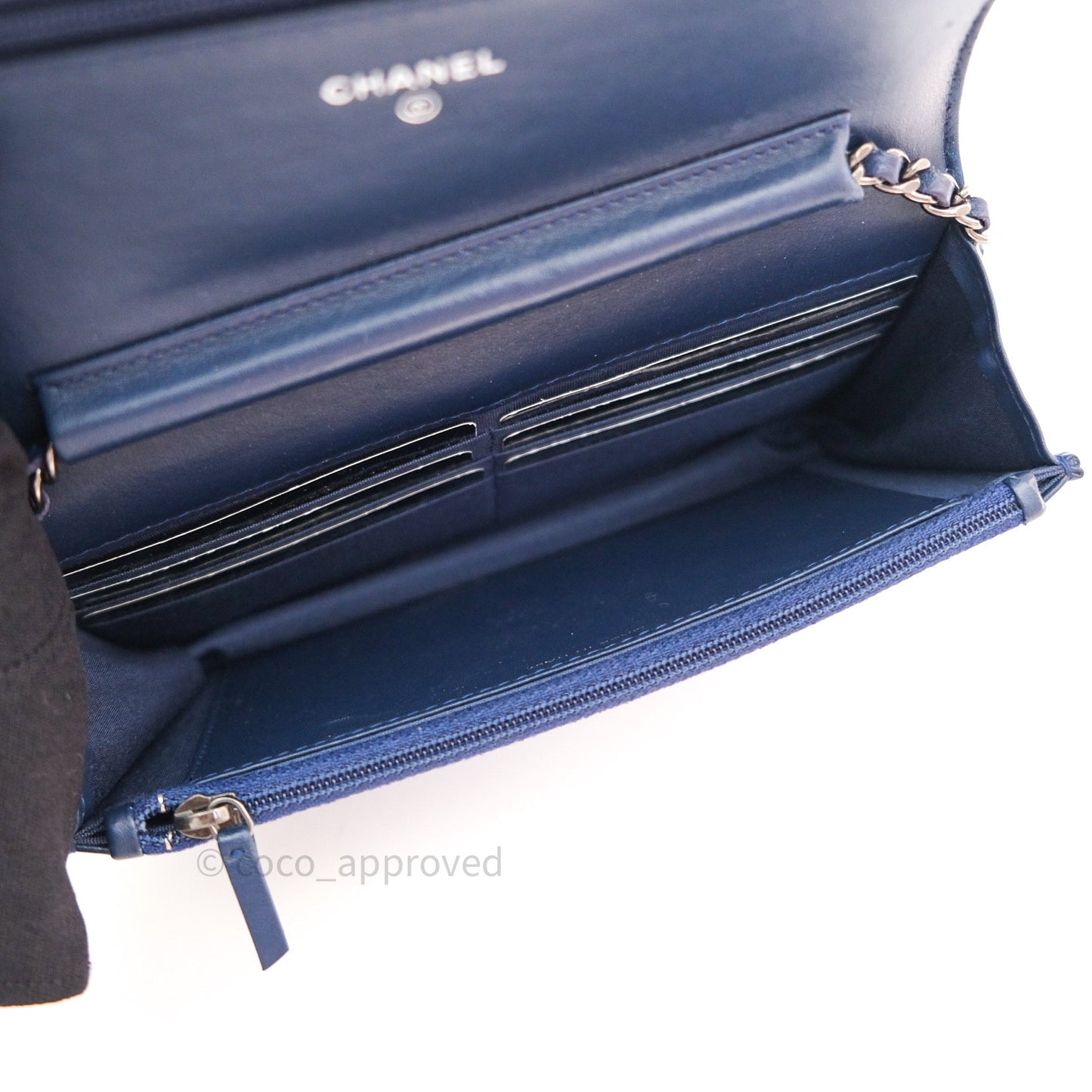 Chanel Quilted Boy Wallet on Chain WOC Blue Grained Calfskin Ruthenium Hardware