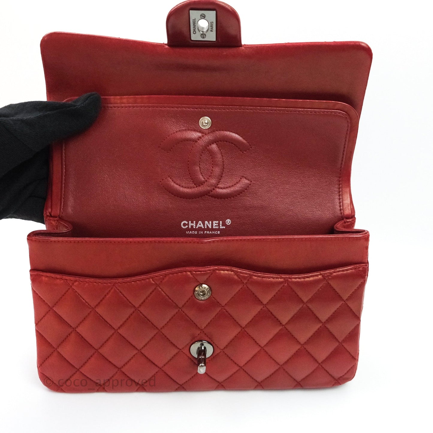 Chanel Classic M/L Medium Double Flap Dark Red Lambskin Gunmetal Hardware