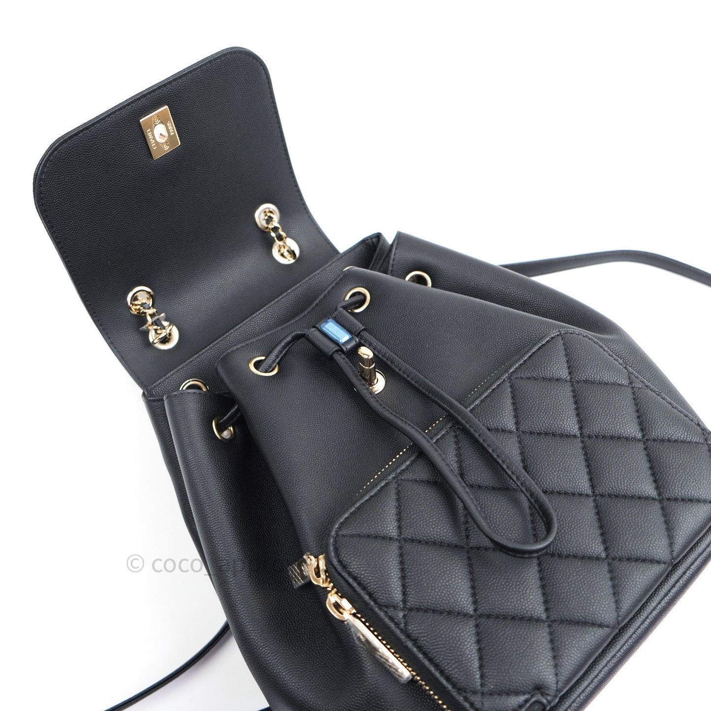 Chanel Quilted Business Affinity Backpack Black Caviar Light Gold Hardware