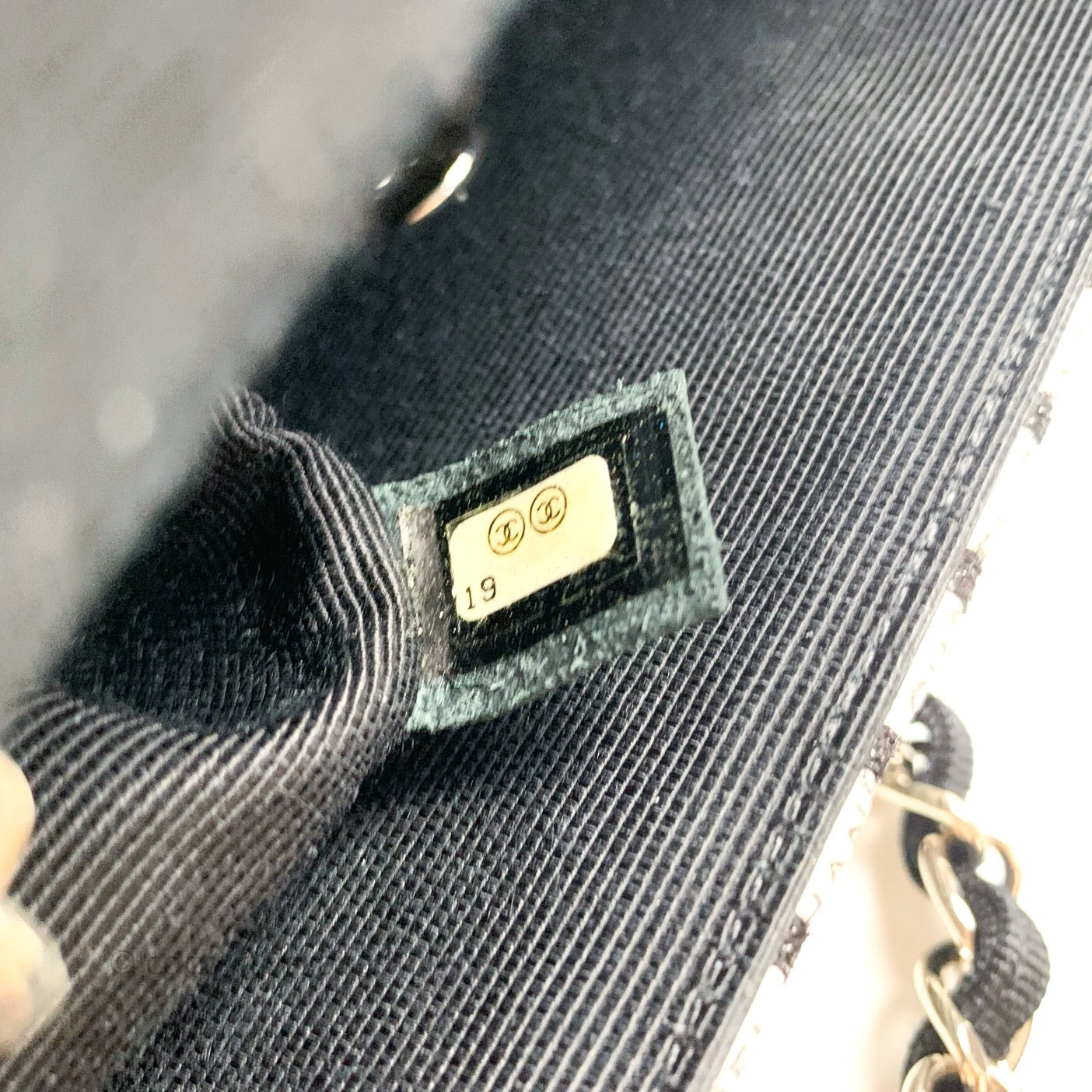 Chanel Quilted Mini Rectangular Black White Logo Silver Hardware
