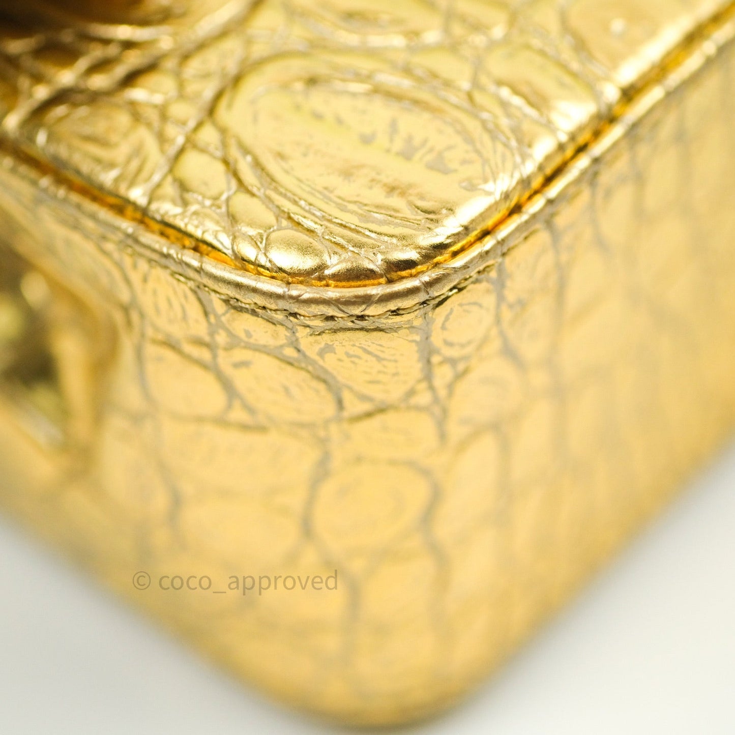 Chanel Gold Metallic Calfskin Crocodile Embossed Rectangular Mini Flap