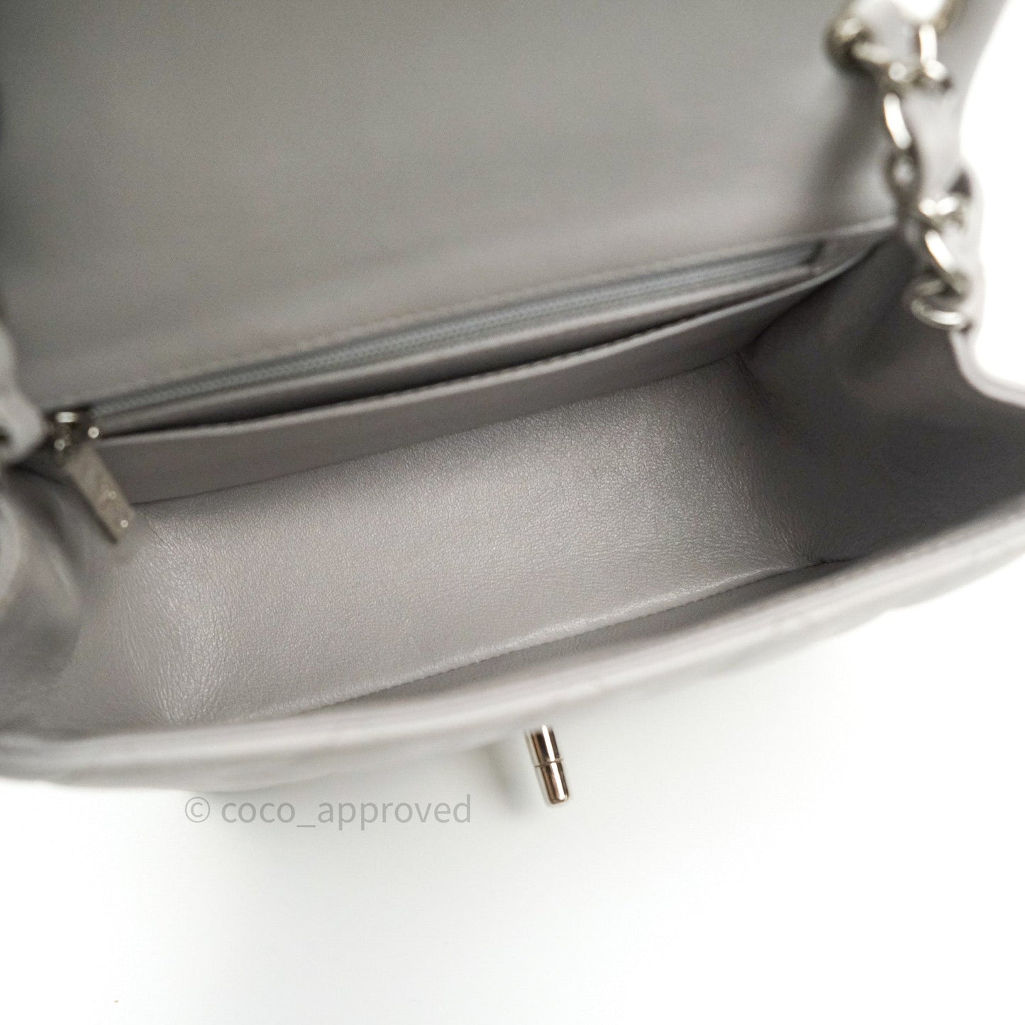 Chanel Mini Square Grey Lambskin Silver Hardware 19B