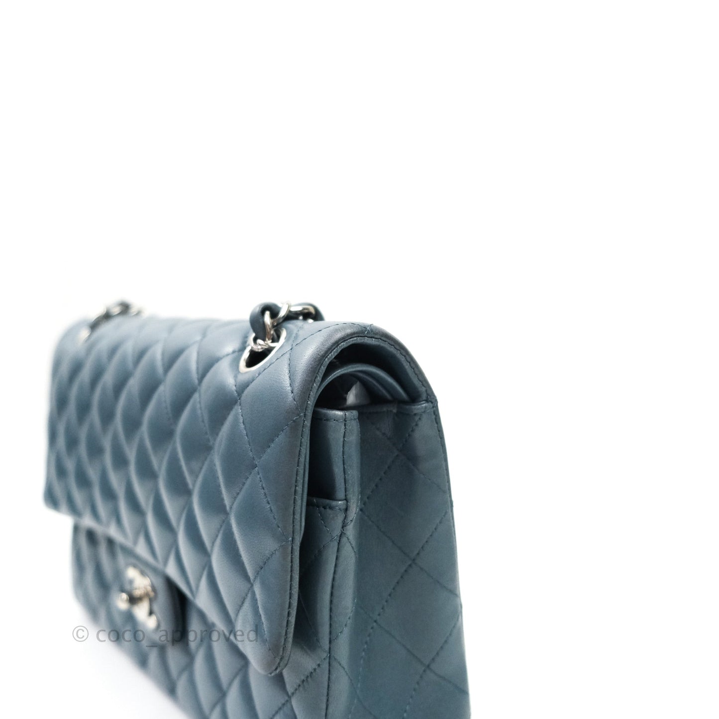 Chanel Classic M/L Medium Double Flap Blue Silver Hardware