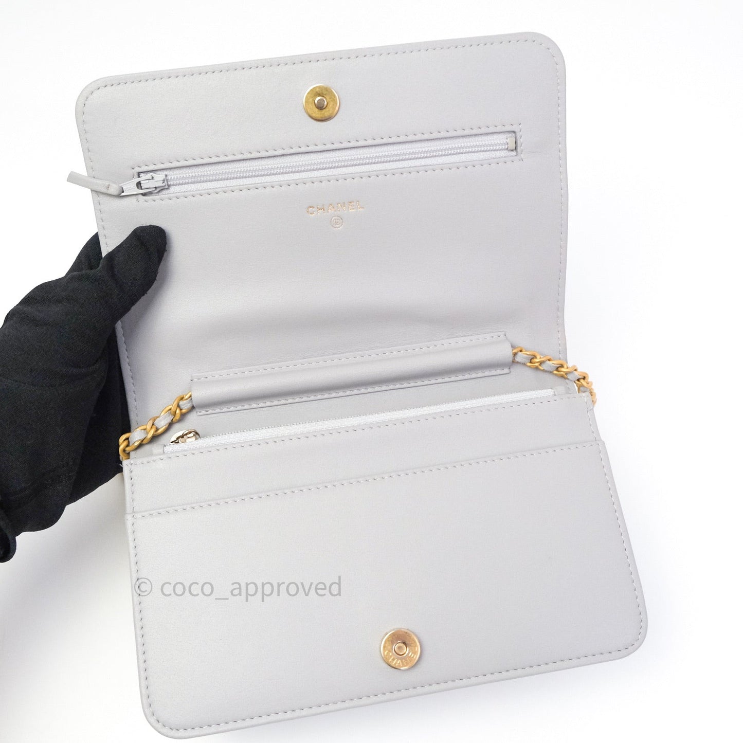 Chanel Quilted Boy Wallet on Chain WOC Grey Caviar Gold Hardware