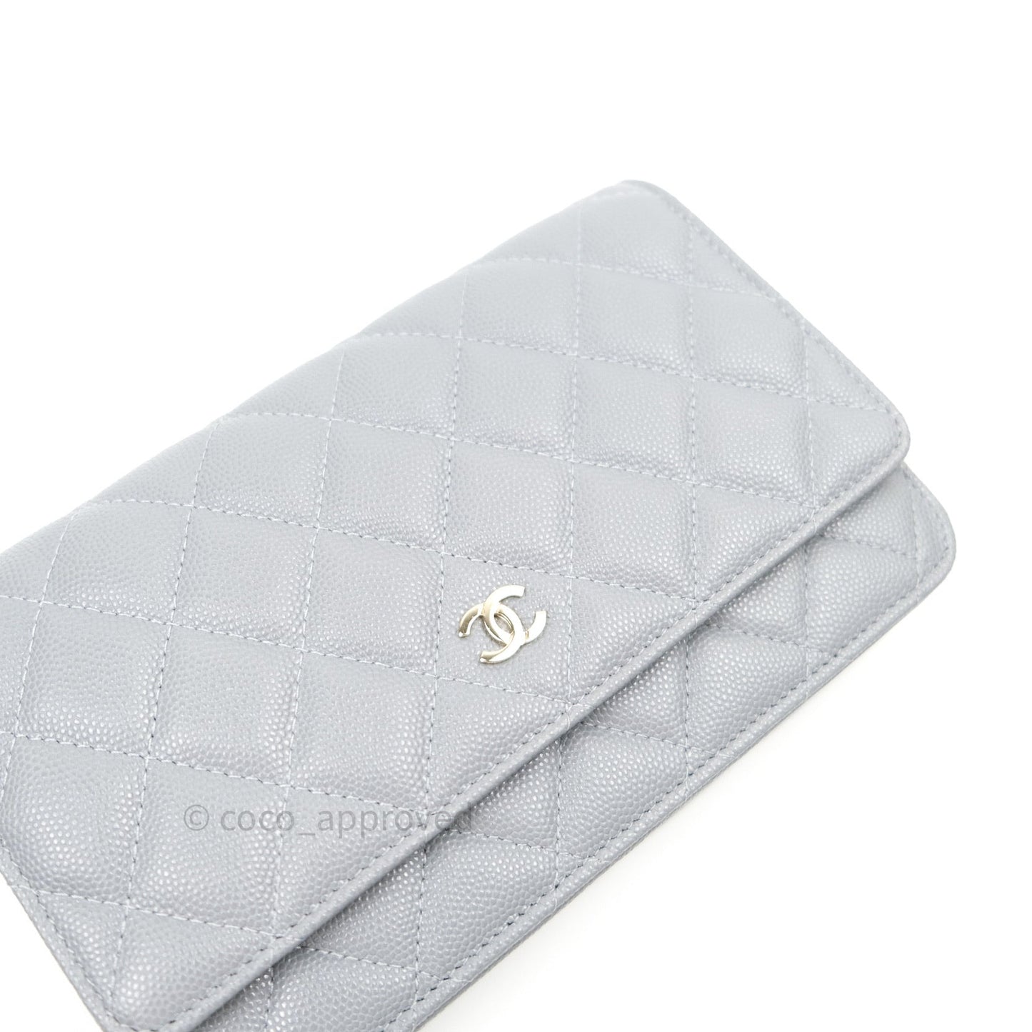 Chanel Caviar Quilted Wallet on Chain WOC Grey Light Gold Hardware 20C