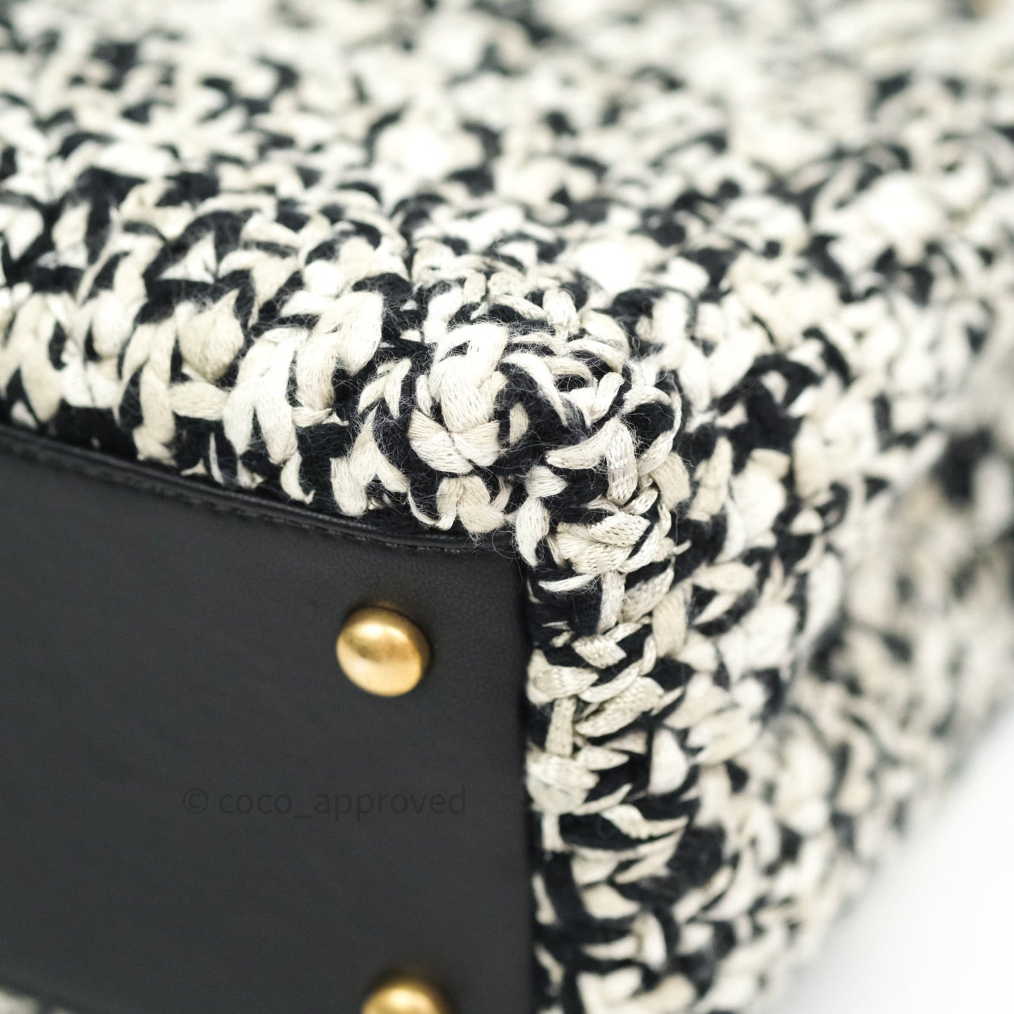 Chanel Flap Bag Tweed Black White Crochet Top Handle