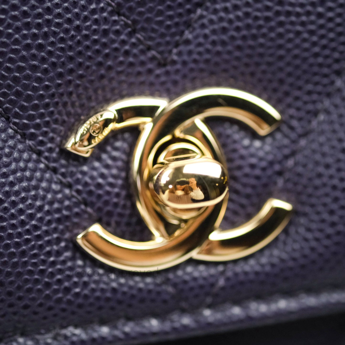 Chanel Mini Coco Handle Chevron Purple Caviar Quilted Gold Hardware
