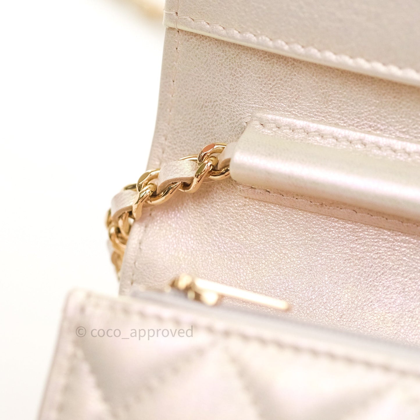 Chanel Quilted Mini Wallet on Chain WOC Iridescent Ivory Gold Hardware 20A