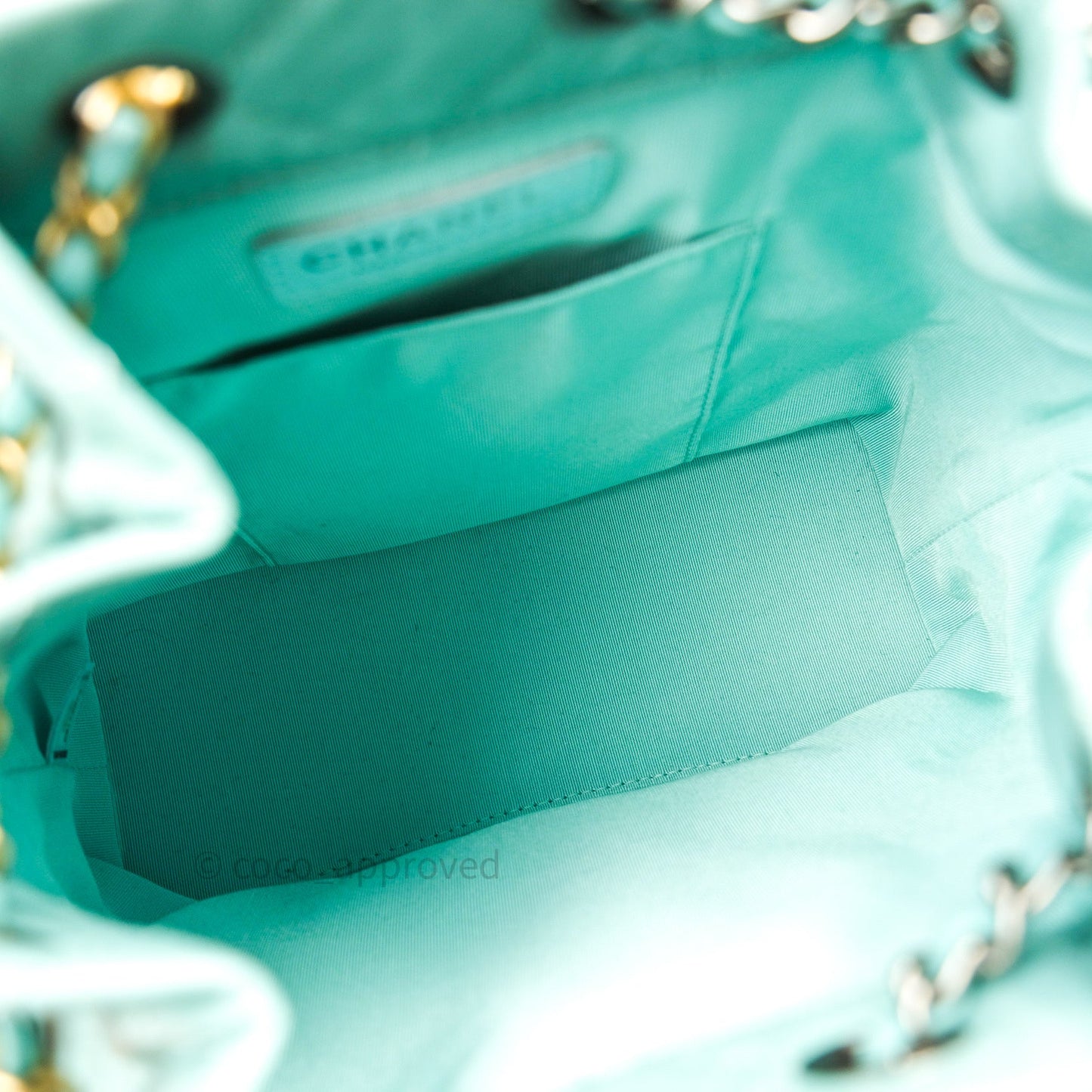 Chanel Gabrielle Backpack Black Aged Calfskin Small Tiffany Blue
