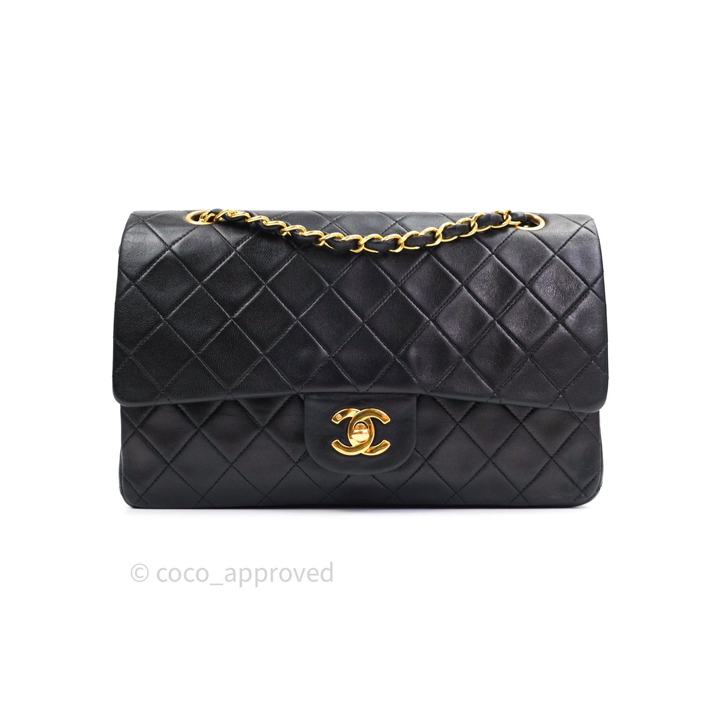 Chanel Vintage Classic Double Flap M/L Black Lambskin 24K Gold Hardware