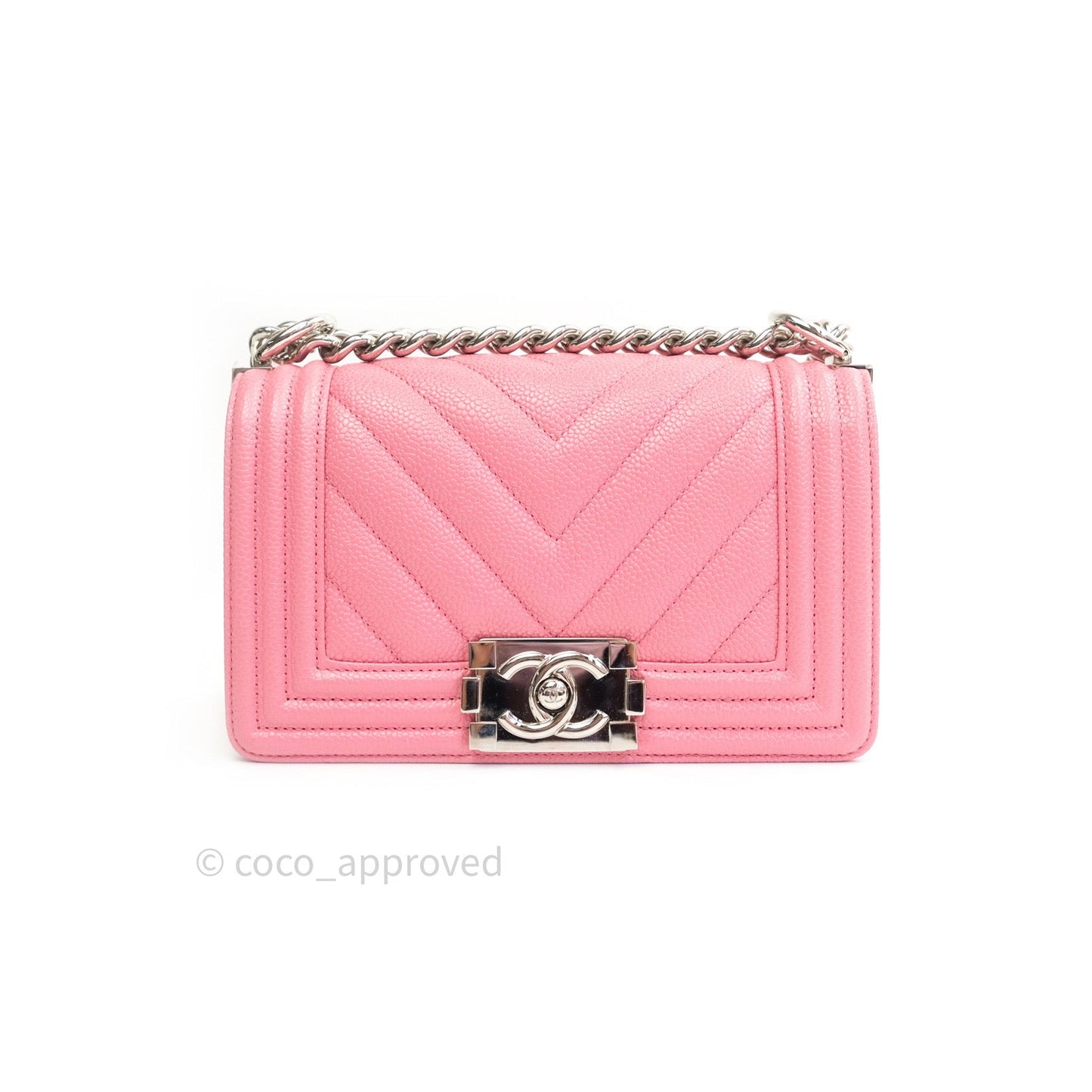 Chanel Small Boy Quilted Pink Caviar Silver Hardware