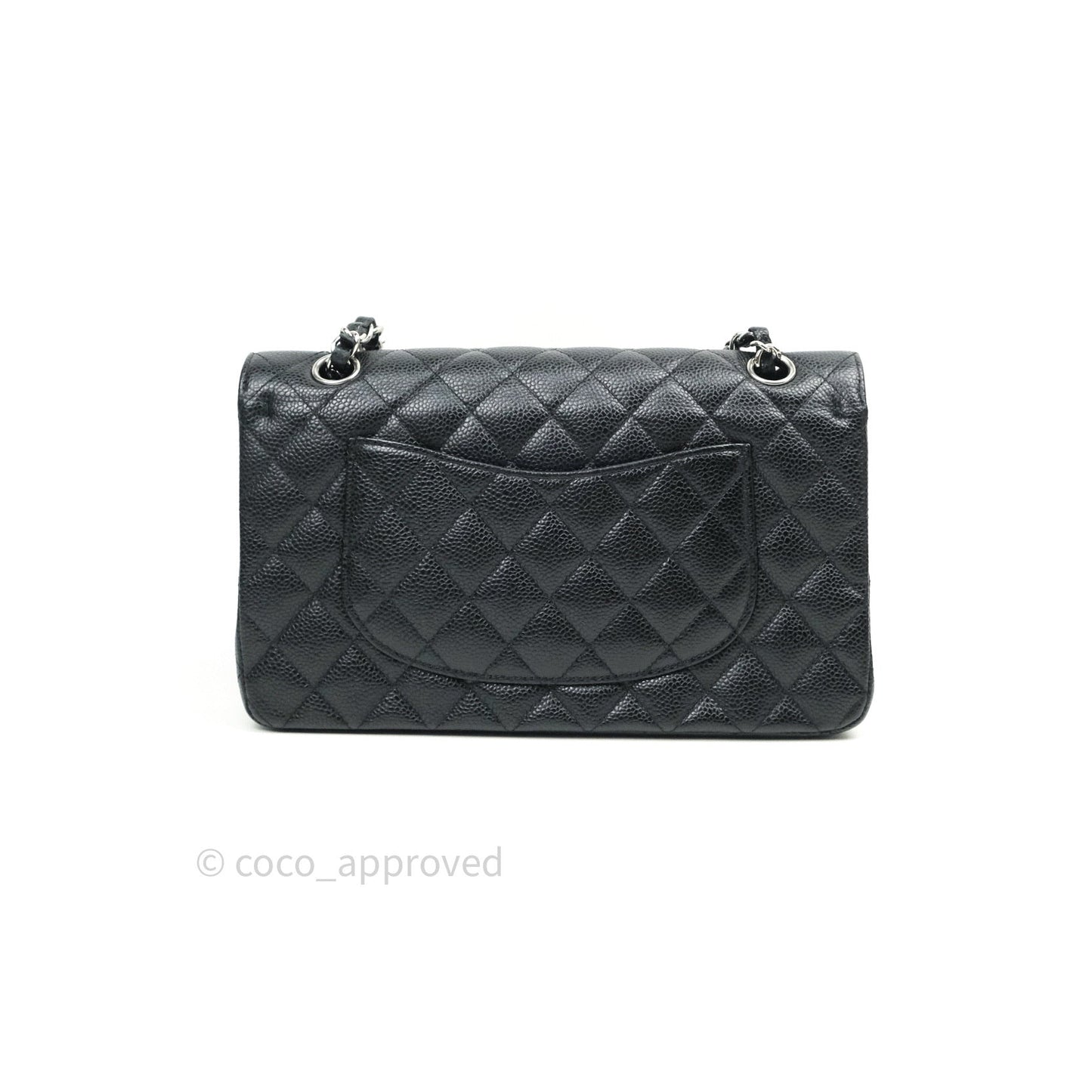 Chanel Quilted M/L Medium Double Flap Bag Black Caviar Silver Hardware
