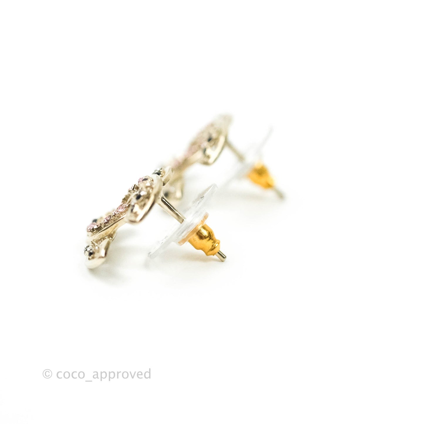 Chanel CC Earrings Gold Tone Pink Crystal 21S