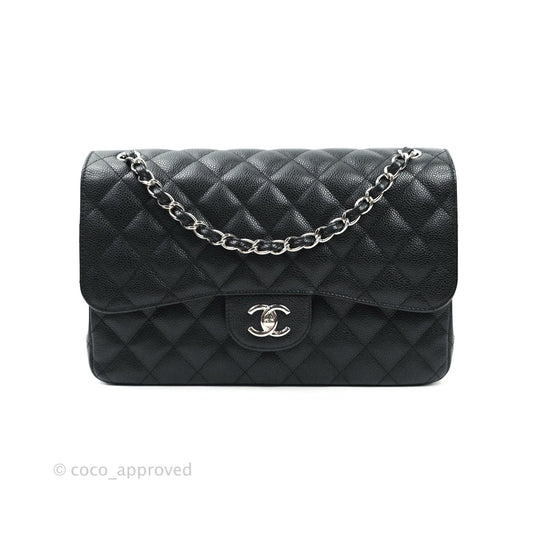 Chanel Classic Jumbo Double Flap Black Caviar Silver Hardware⁣⁣