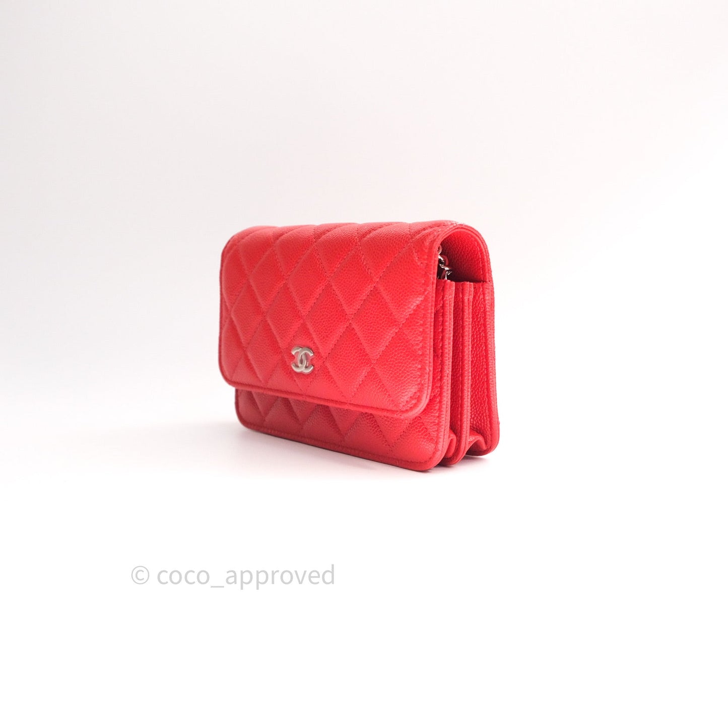 Chanel Quilted Mini Wallet on Chain WOC Brick Red Caviar Silver Hardware