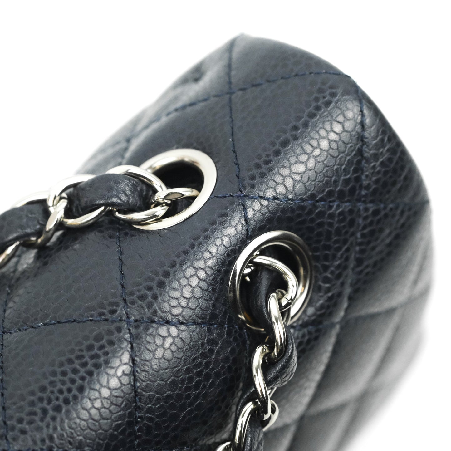 Chanel Quilted M/L Medium Double Flap Very Dark Navy Caviar Silver Hardware