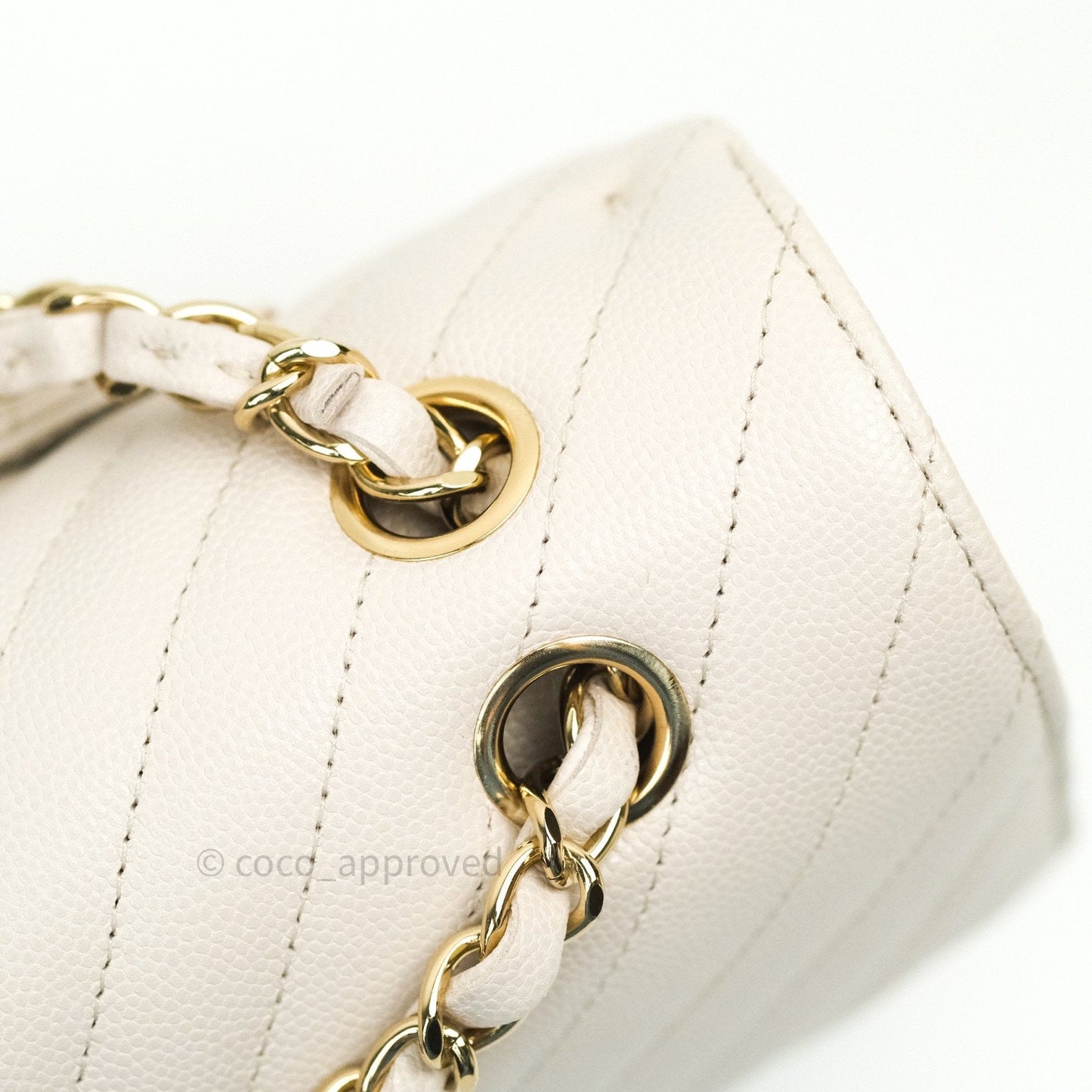 Chanel Classic M/L Medium Double Flap Chevron Ivory Caviar Gold Hardware