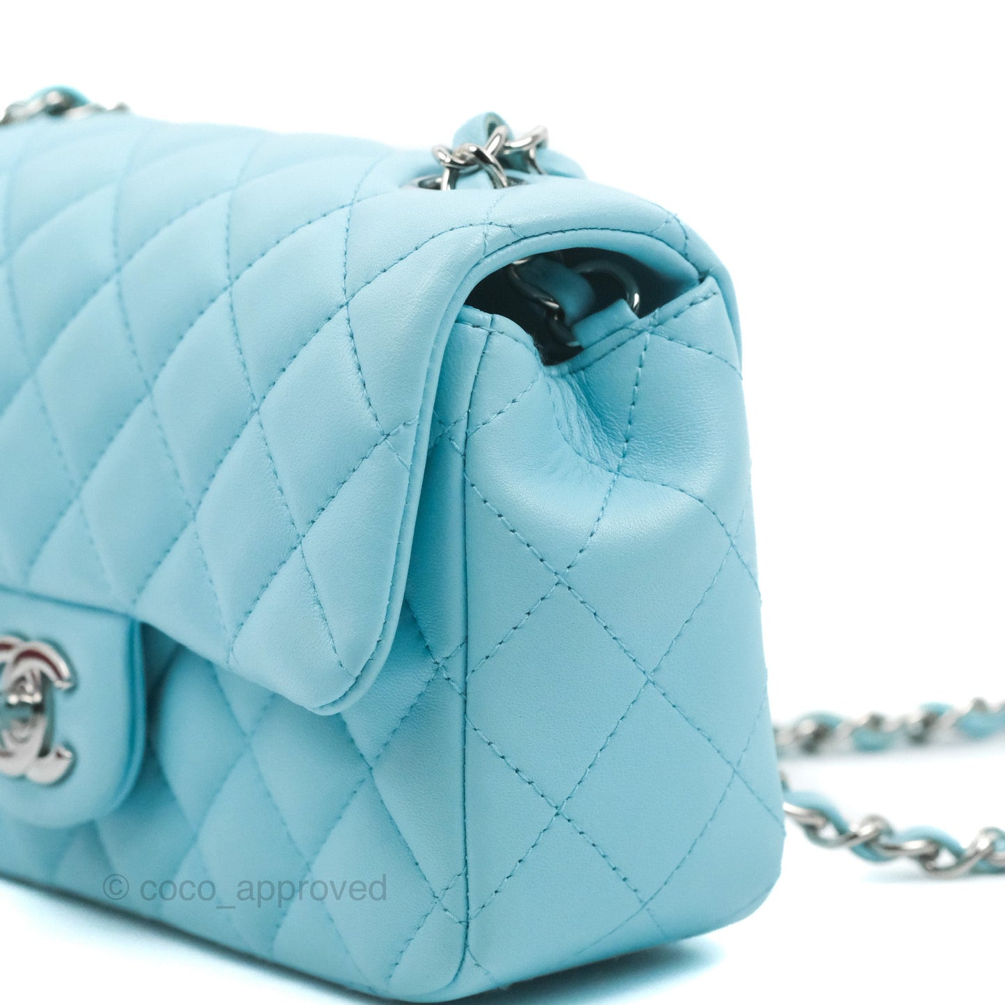 Chanel Quilted Mini Rectangular Flap Light Blue Lambskin Silver Hardware