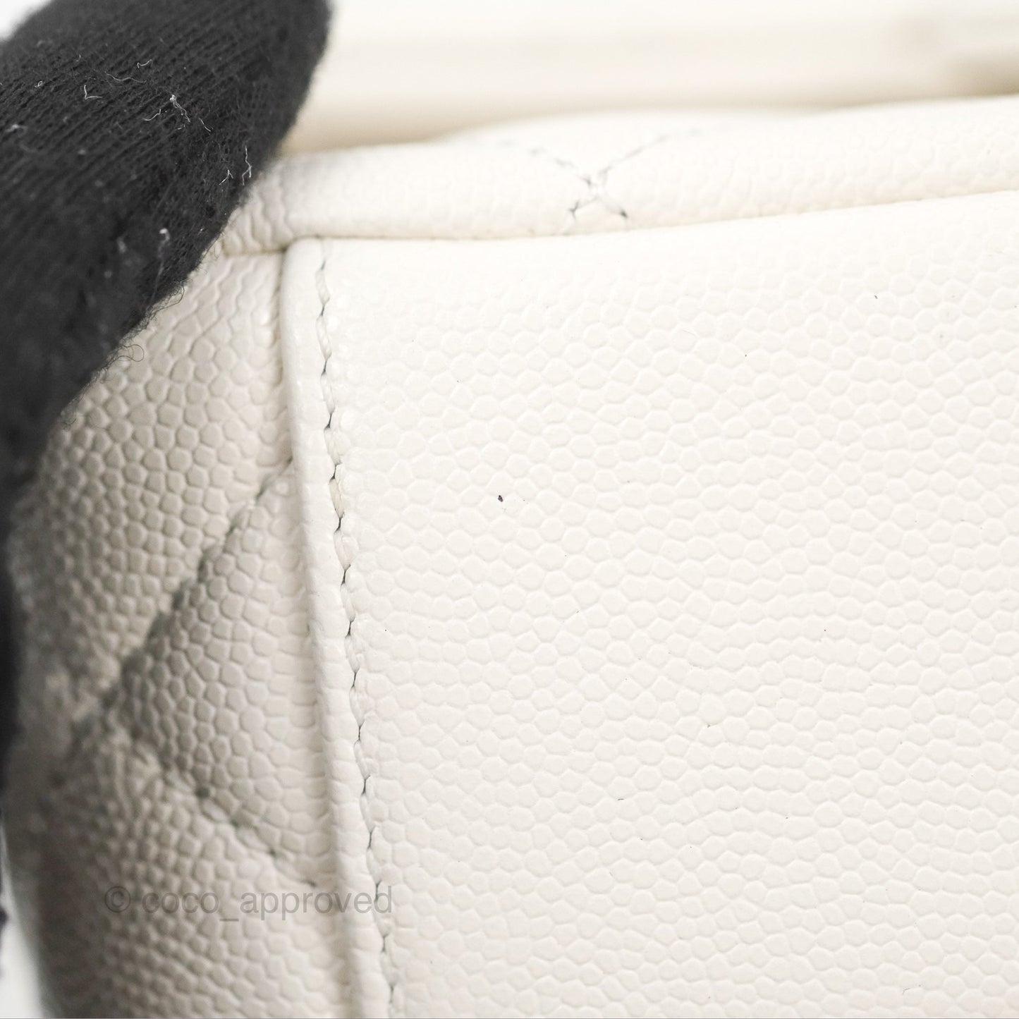 Chanel Mini Flap with Coin Charm White Caviar Aged Gold Hardware 22A