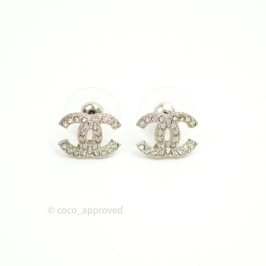 Chanel Crystal CC Earrings Silver Tone