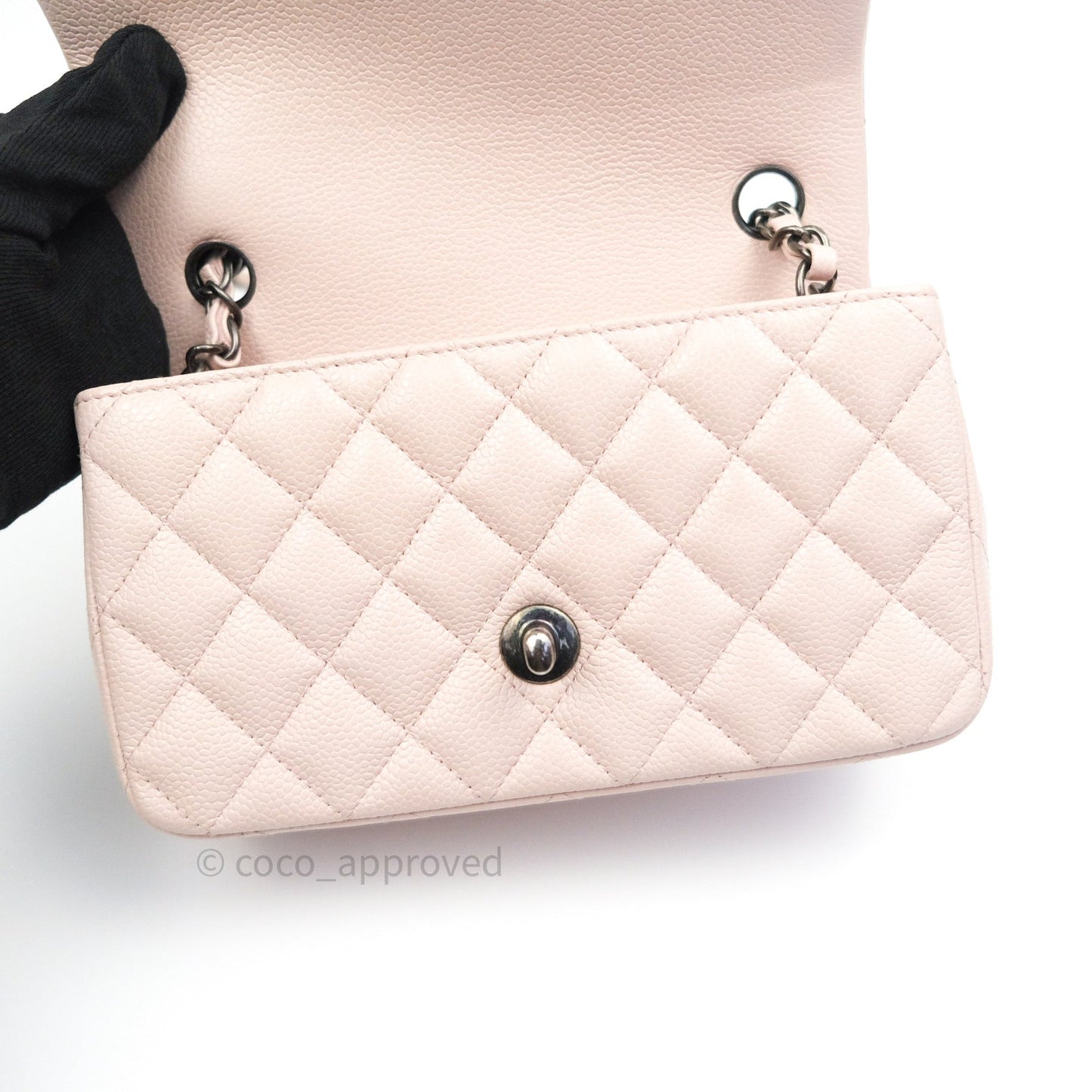 Chanel Quilted Mini Rectangular Sakura Pink Caviar Ruthenium Hardware