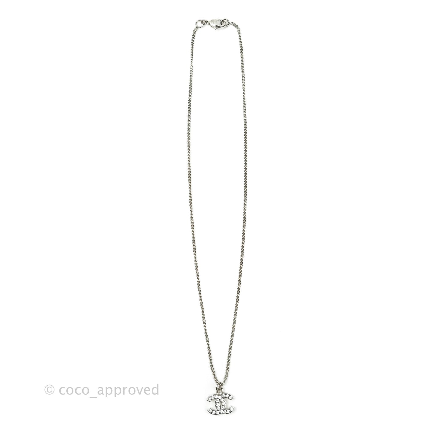 Chanel CC Crystal Necklace Silver Tone 11V