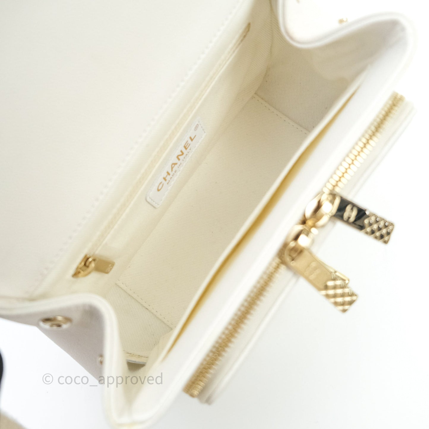 Chanel Quilted Small Business Affinity Flap White Caviar Light Gold Hardware