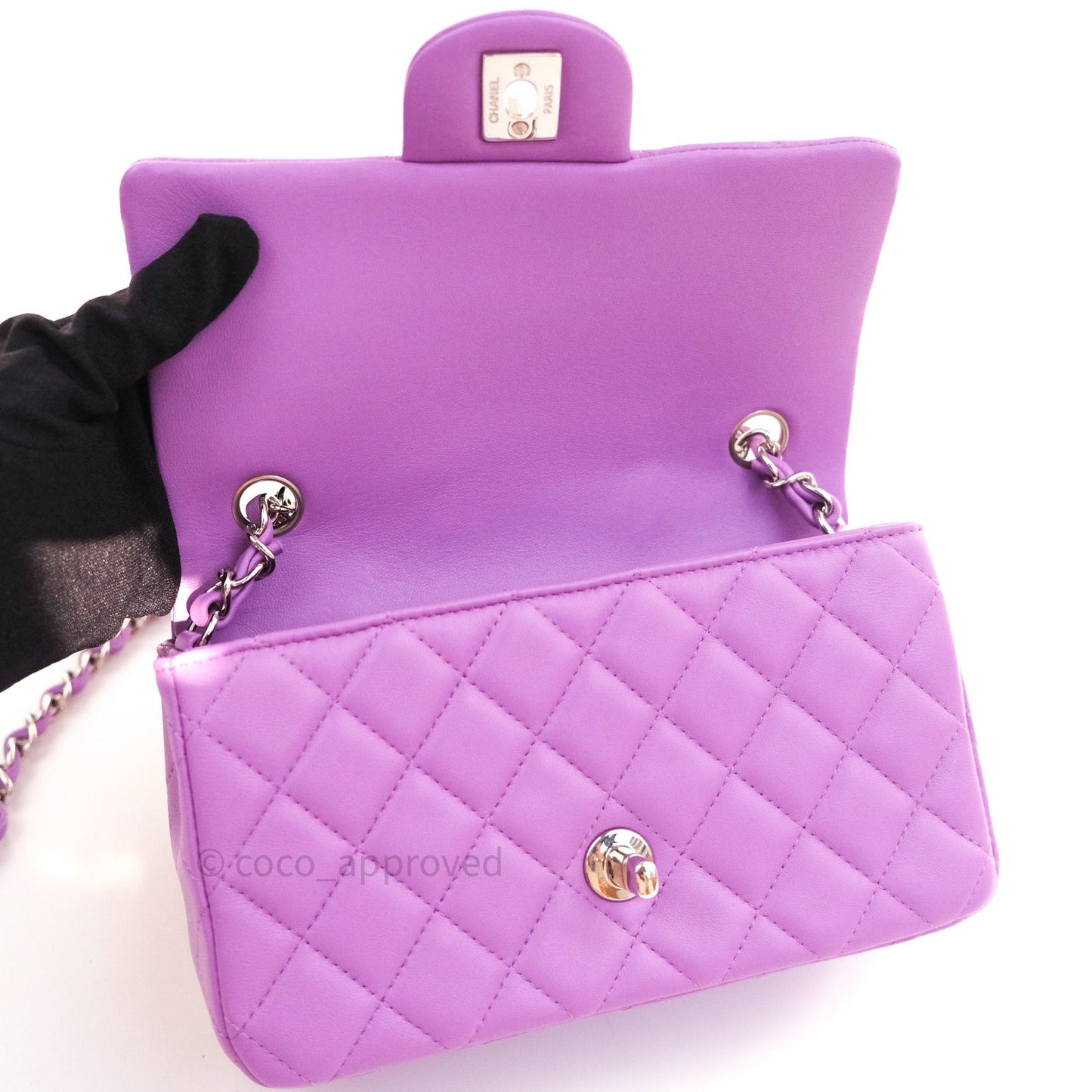 Chanel Quilted Mini Rectangular Flap Purple Lambskin Silver Hardware