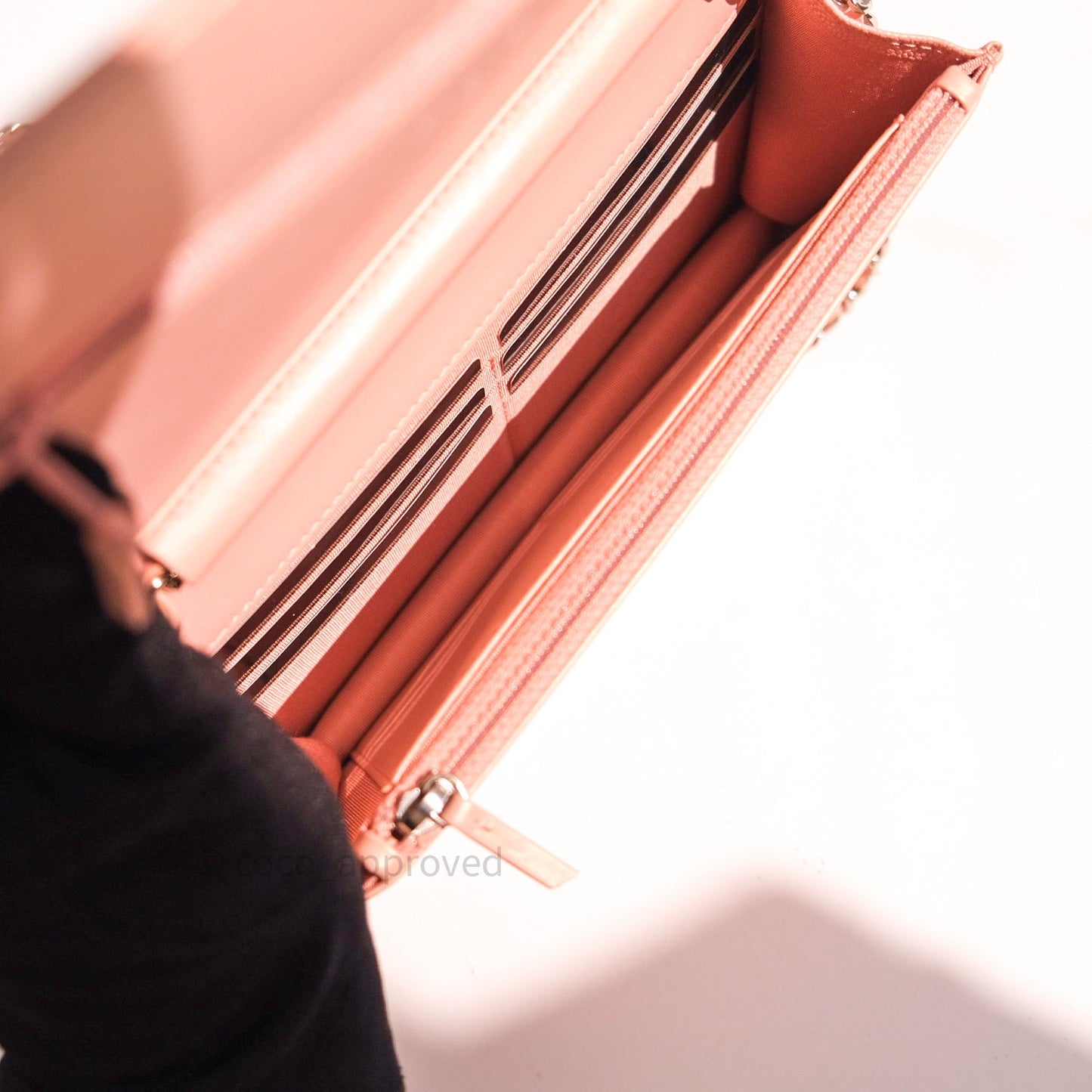 Chanel Chevron Wallet on Chain WOC Rose Gold Caviar Silver Hardware 19P
