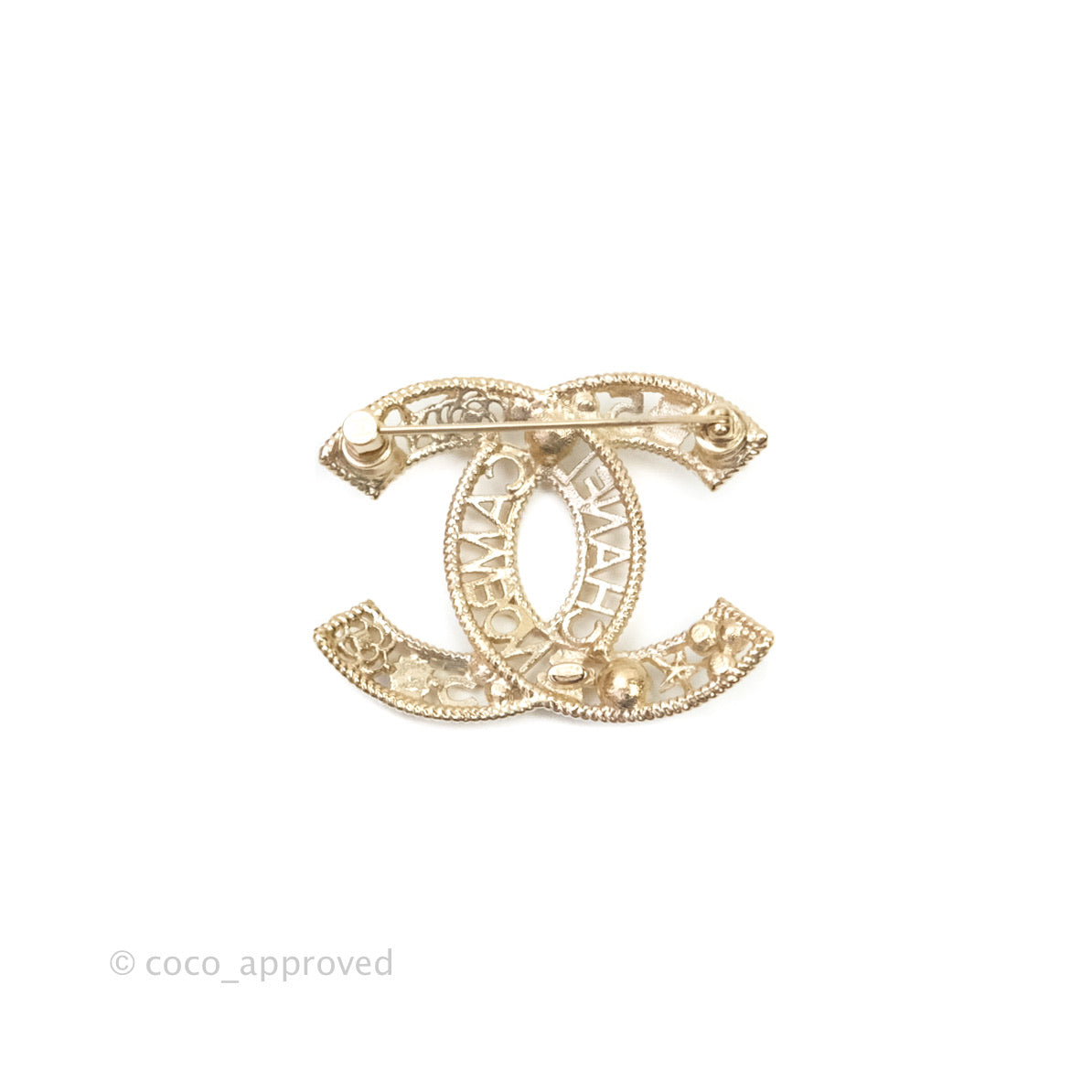 Chanel CC Cambon Pearl Crystal Brooch Gold Tone 21A