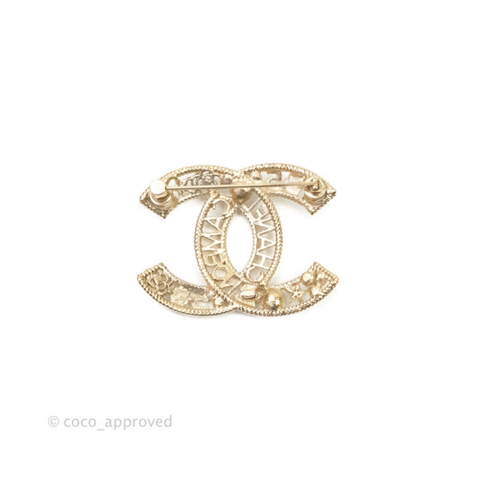 Chanel CC Cambon Pearl Crystal Brooch Gold Tone 21A