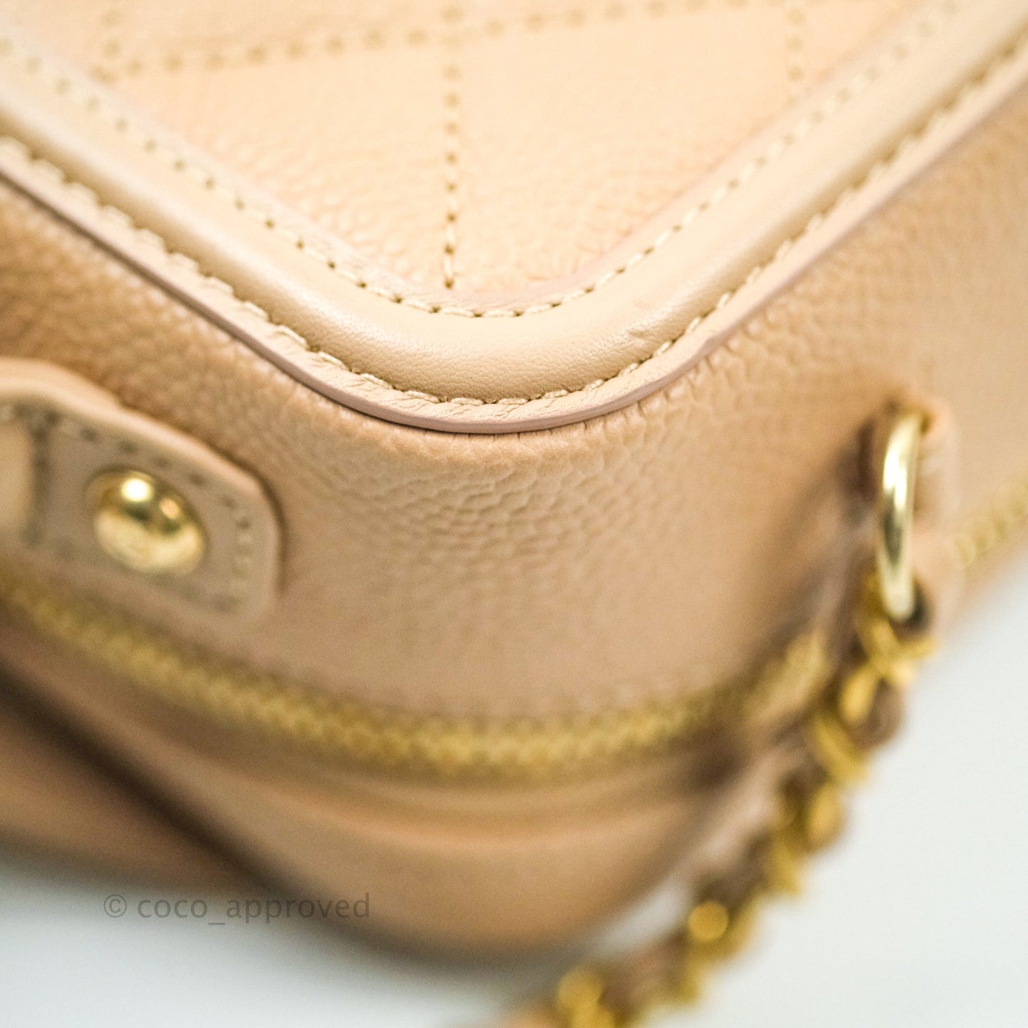 Chanel Quilted Small CC Filigree Vanity Case Beige Beige Caviar
