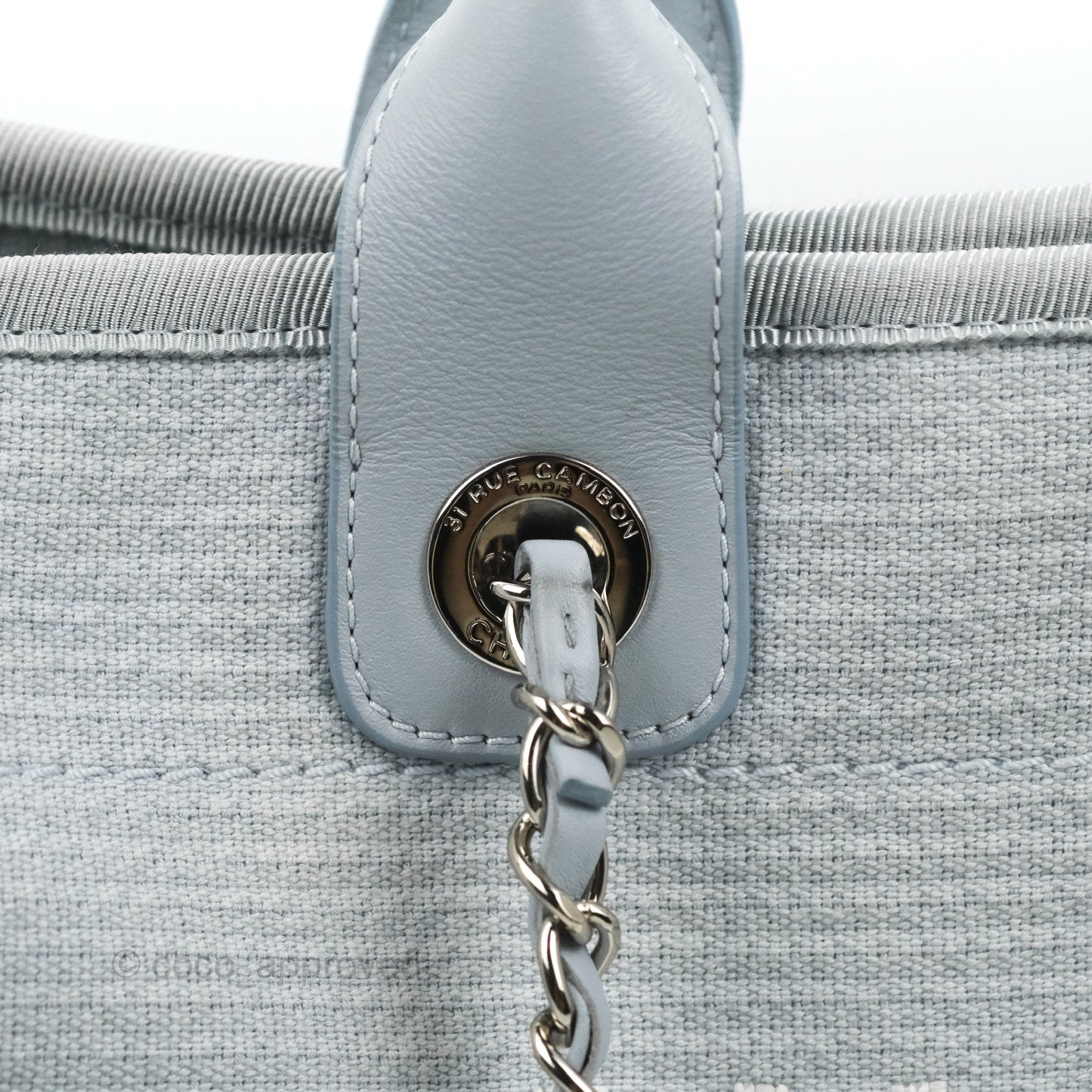 Chanel New Small Deauville Tote Light Blue Silver Hardware