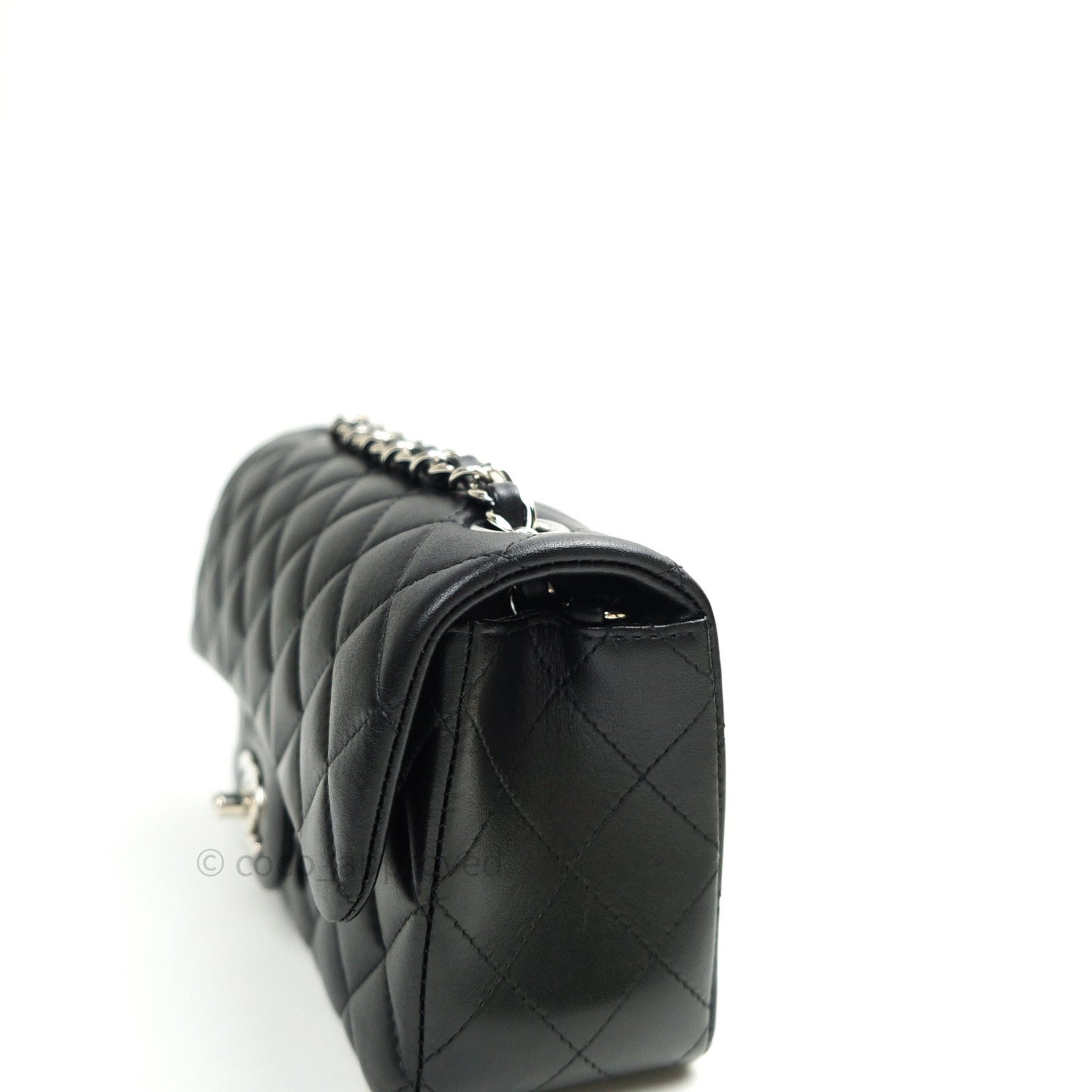 Chanel Quilted Mini Rectangular Black Lambskin Silver Hardware