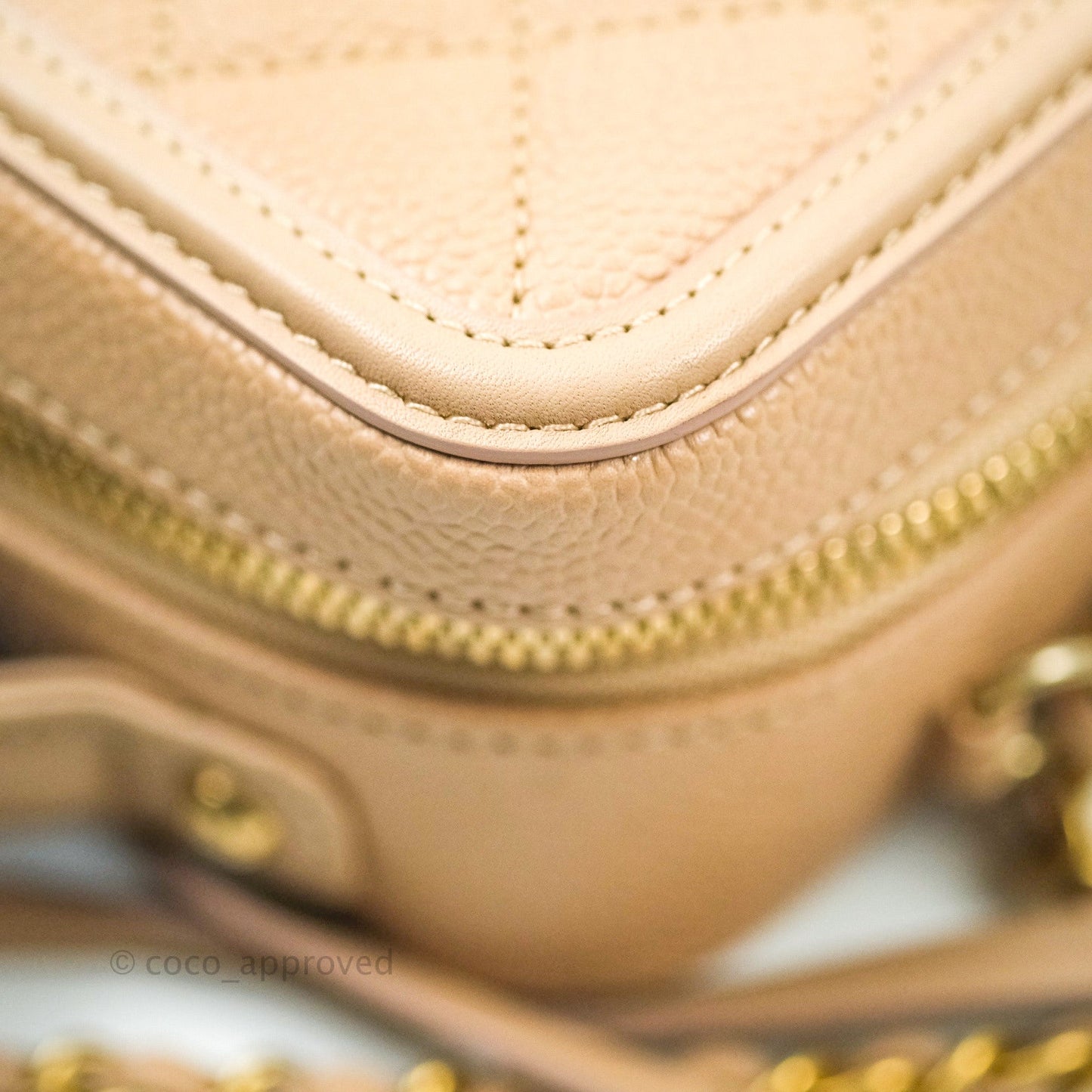 Chanel Quilted Small CC Filigree Vanity Case Beige Beige Caviar