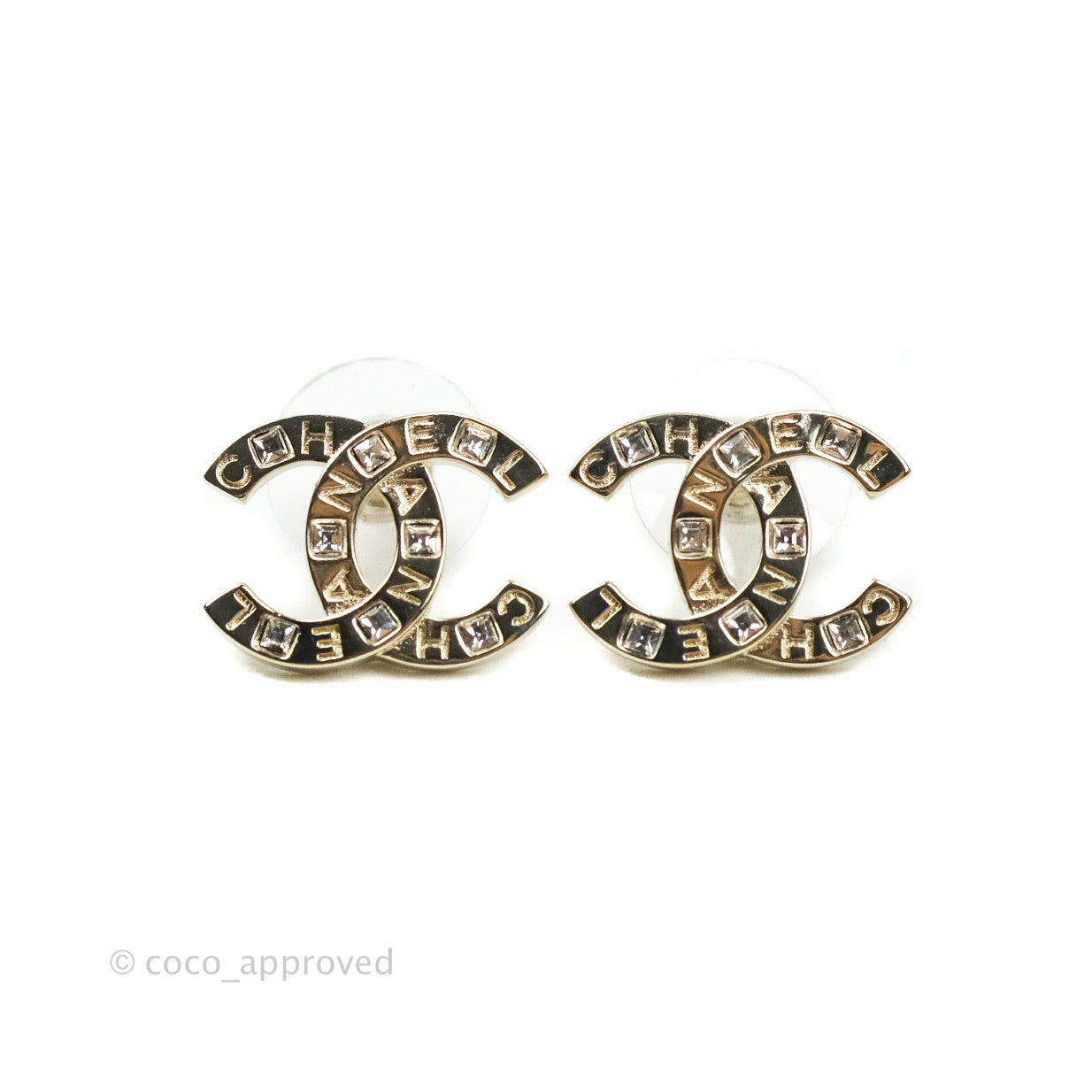 Chanel CC Earrings Gold Tone Crystal