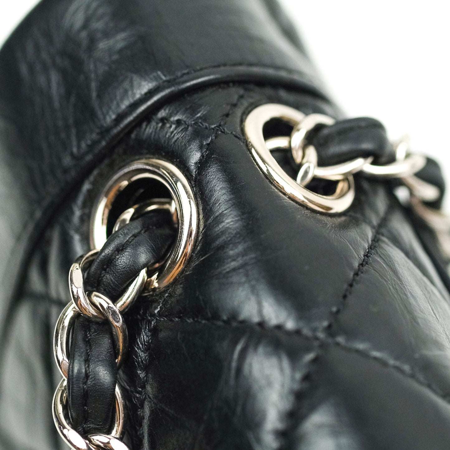 Chanel Bi Quilted Crumpled Calfskin Black Silver Hardware