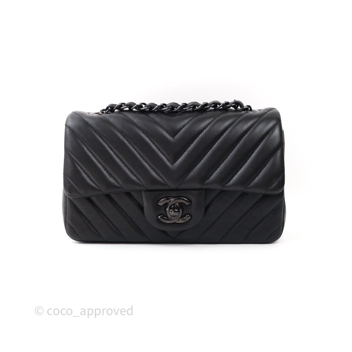 Chanel Quilted Mini Rectangular Black Chevron Lambskin So Black Hardware