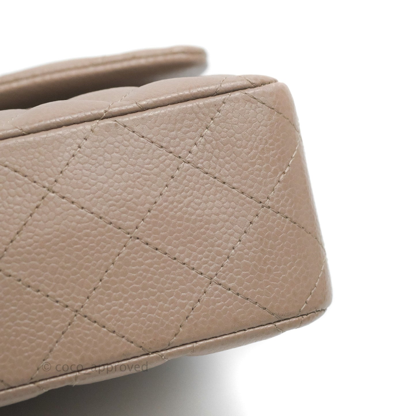 Chanel Classic M/L Medium Flap Quilted Taupe Grey Caviar Silver Hardware