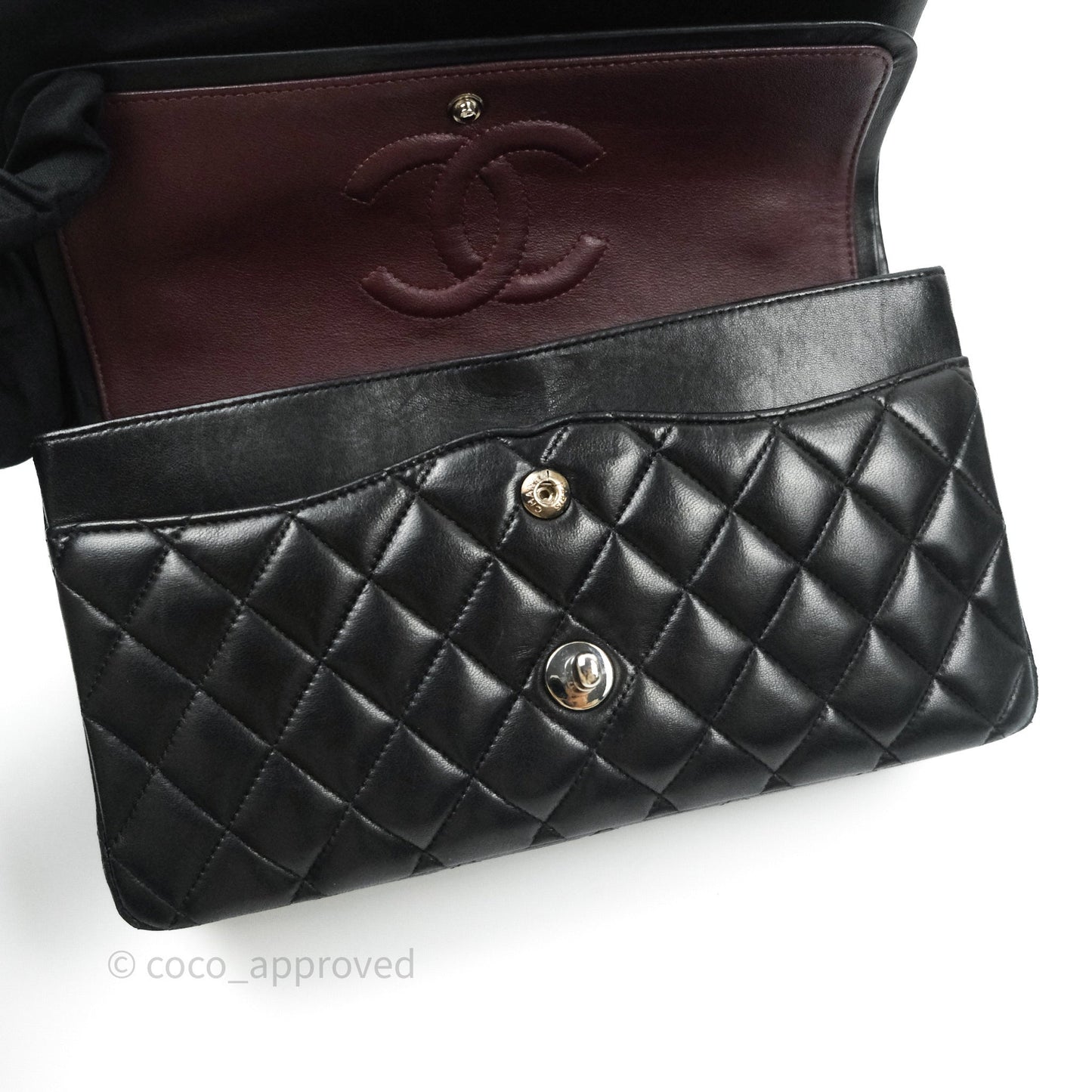 Chanel Classic M/L Medium Double Flap Black Lambskin Silver Hardware