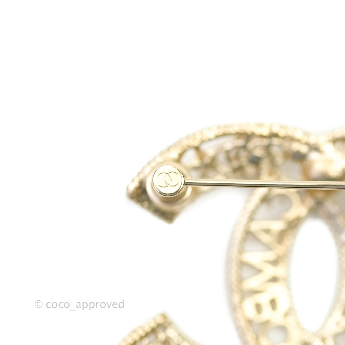 Chanel CC Cambon Pearl Crystal Brooch Gold Tone 21A